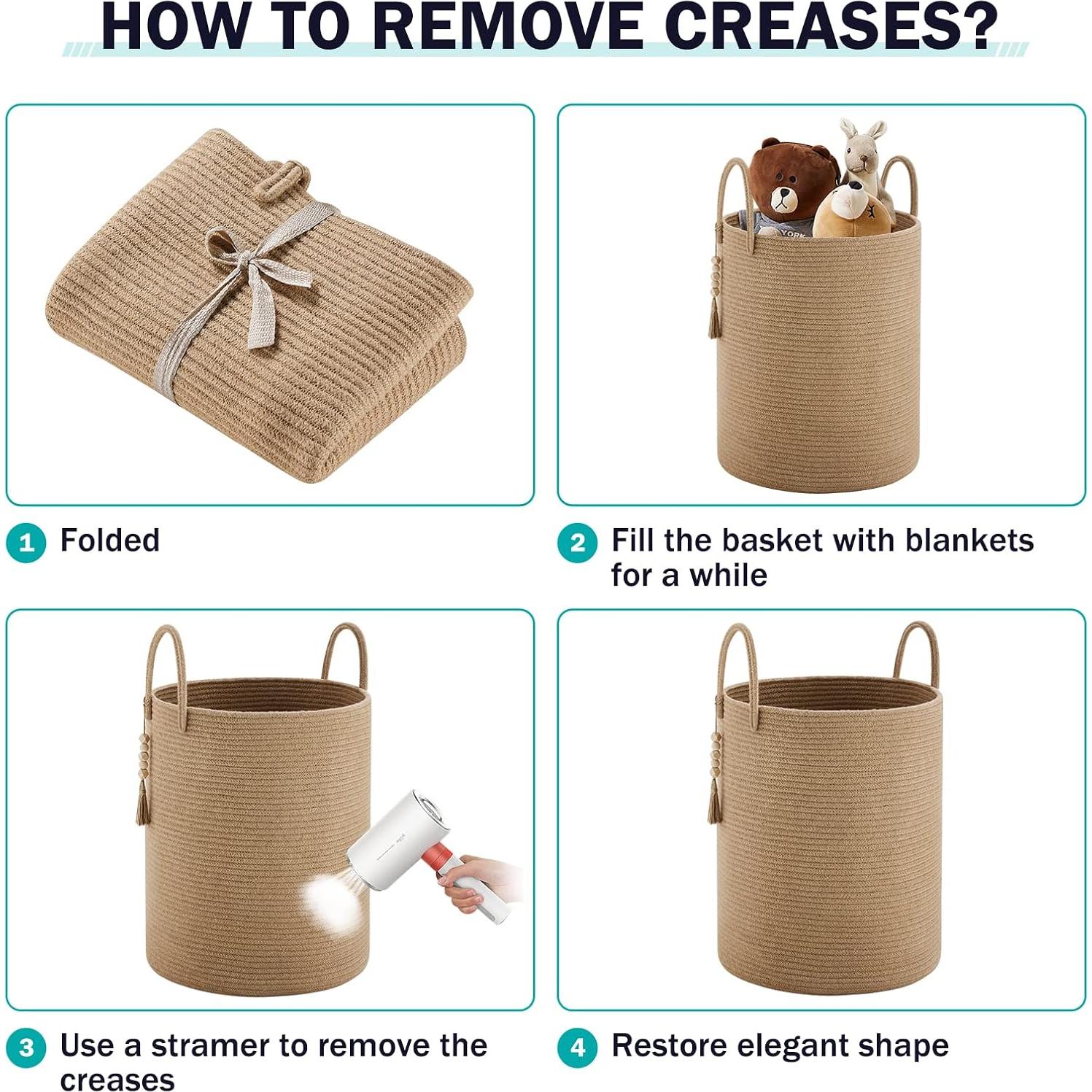 Cesta de Ropa de Yute YOUDENOVA 58L Redonda Plegable