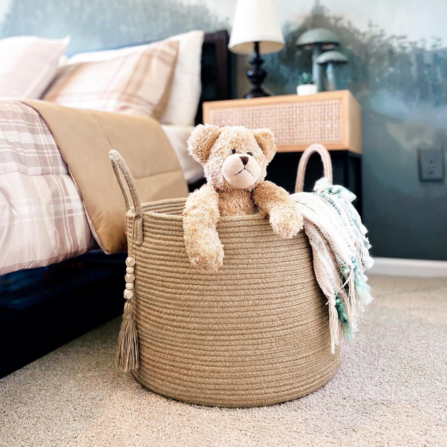 Cesta de Almacenamiento Redonda Goodpick de Yute 45x32 cm