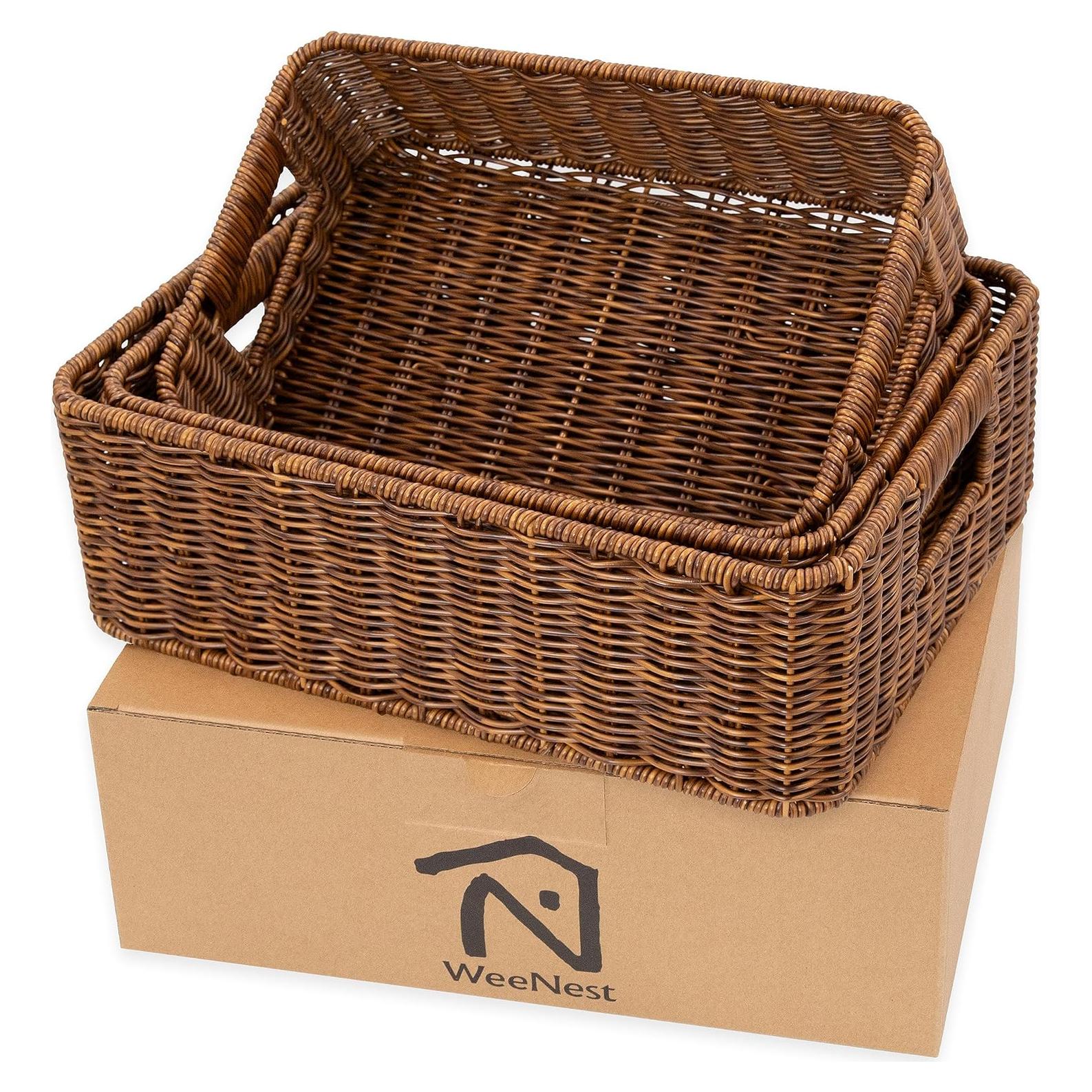 Cestas de Almacenamiento WeeNest Set de 3 Mimbre Toffee