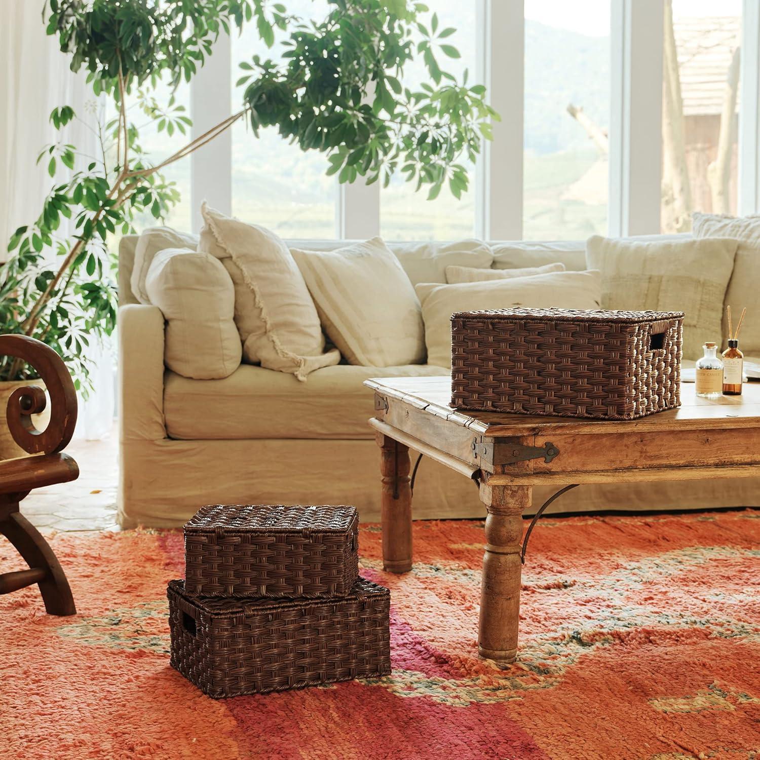 Cestas de Mimbre con Tapa GRANNY DICE - Juego de 3 - Marrón