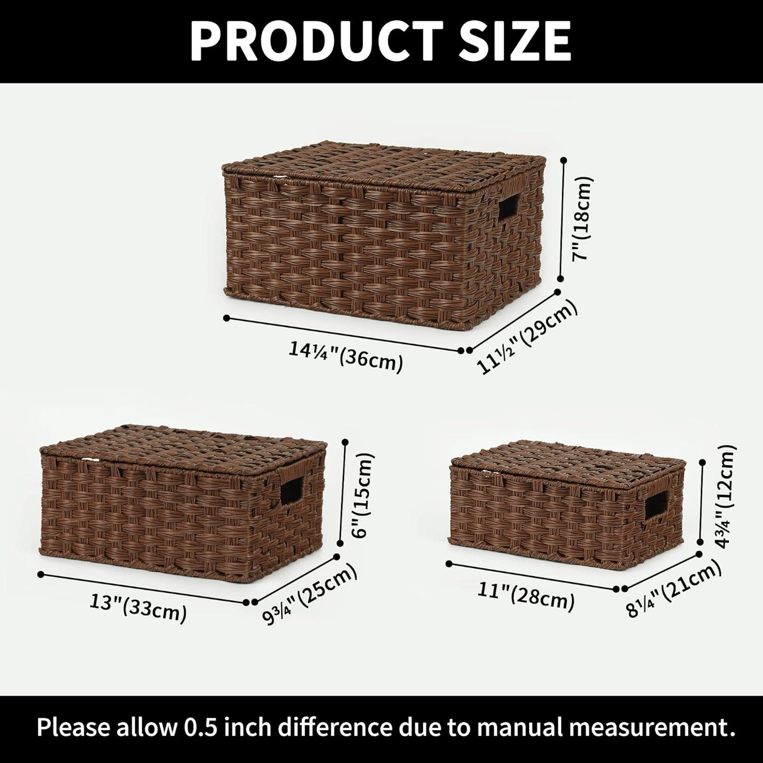 Cestas de Mimbre con Tapa GRANNY DICE - Juego de 3 - Marrón
