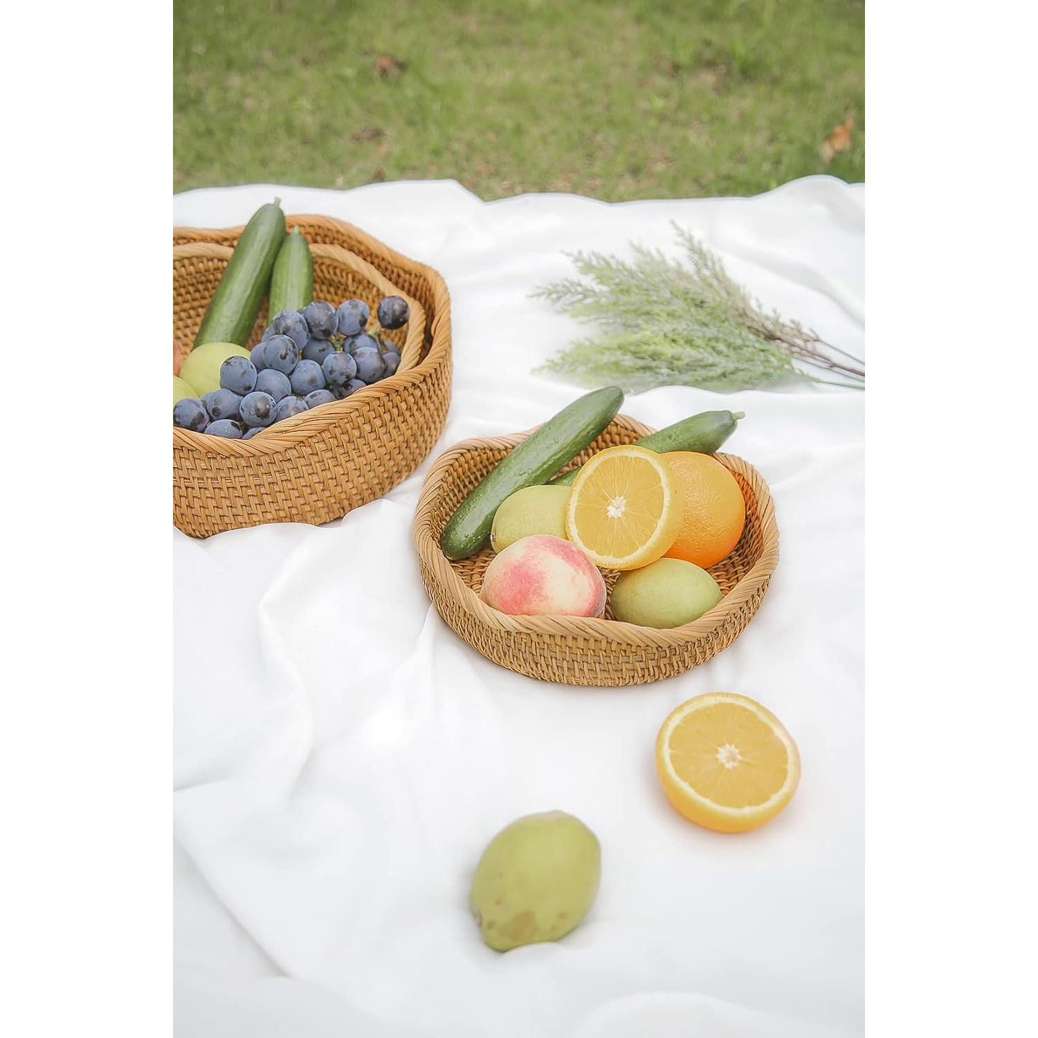 Cestas de Pan de Ratan HITOMEN Juego de 3 Redondas 22-29 cm