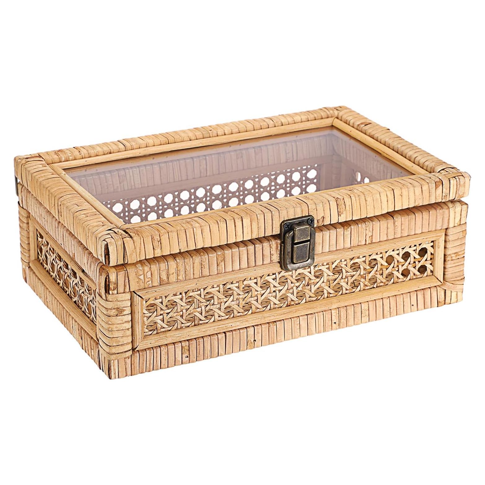 Caja de Exhibición de Ratán Hipiwe con Tapa Transparente 28x18x10cm