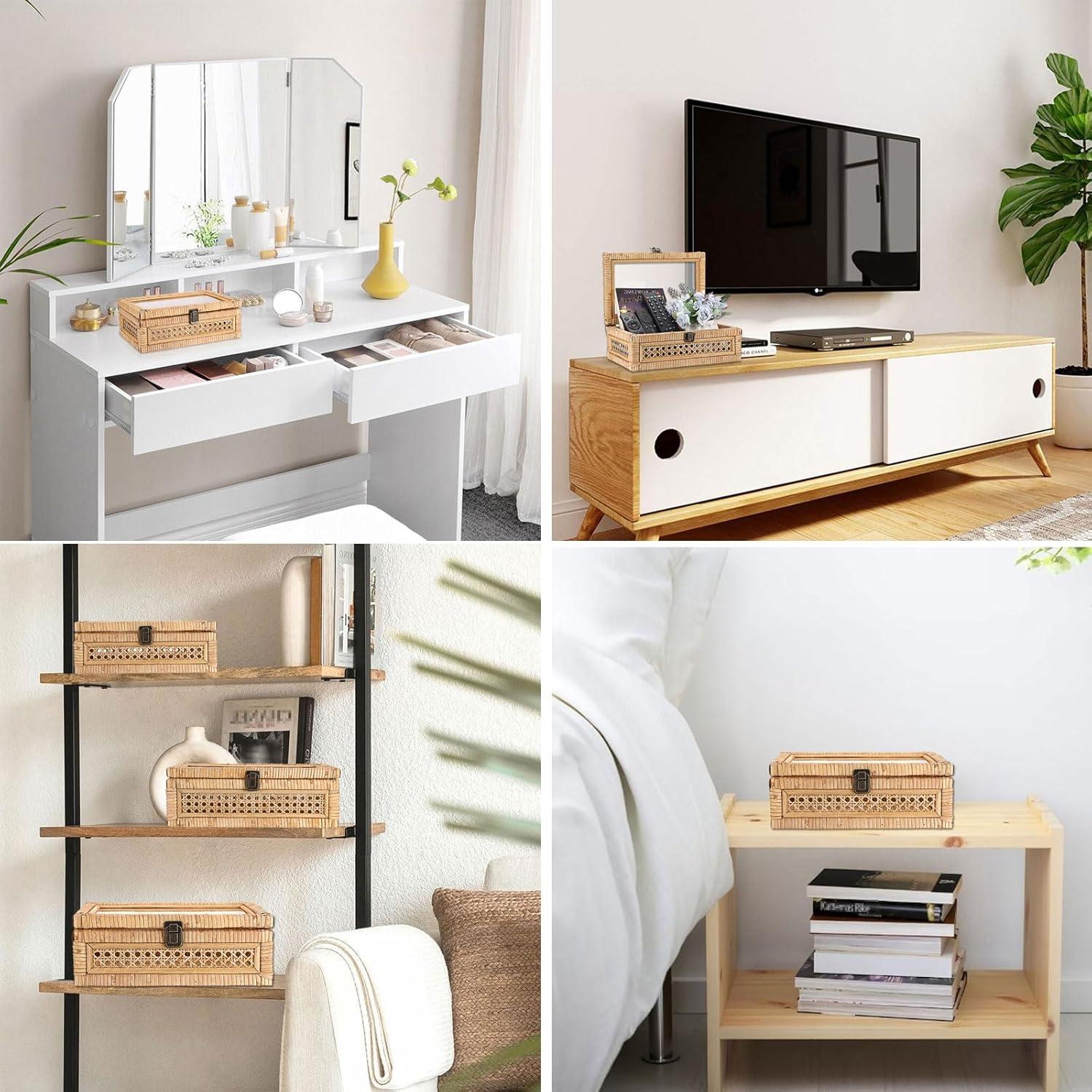 Caja de Exhibición de Ratán Hipiwe con Tapa Transparente 28x18x10cm