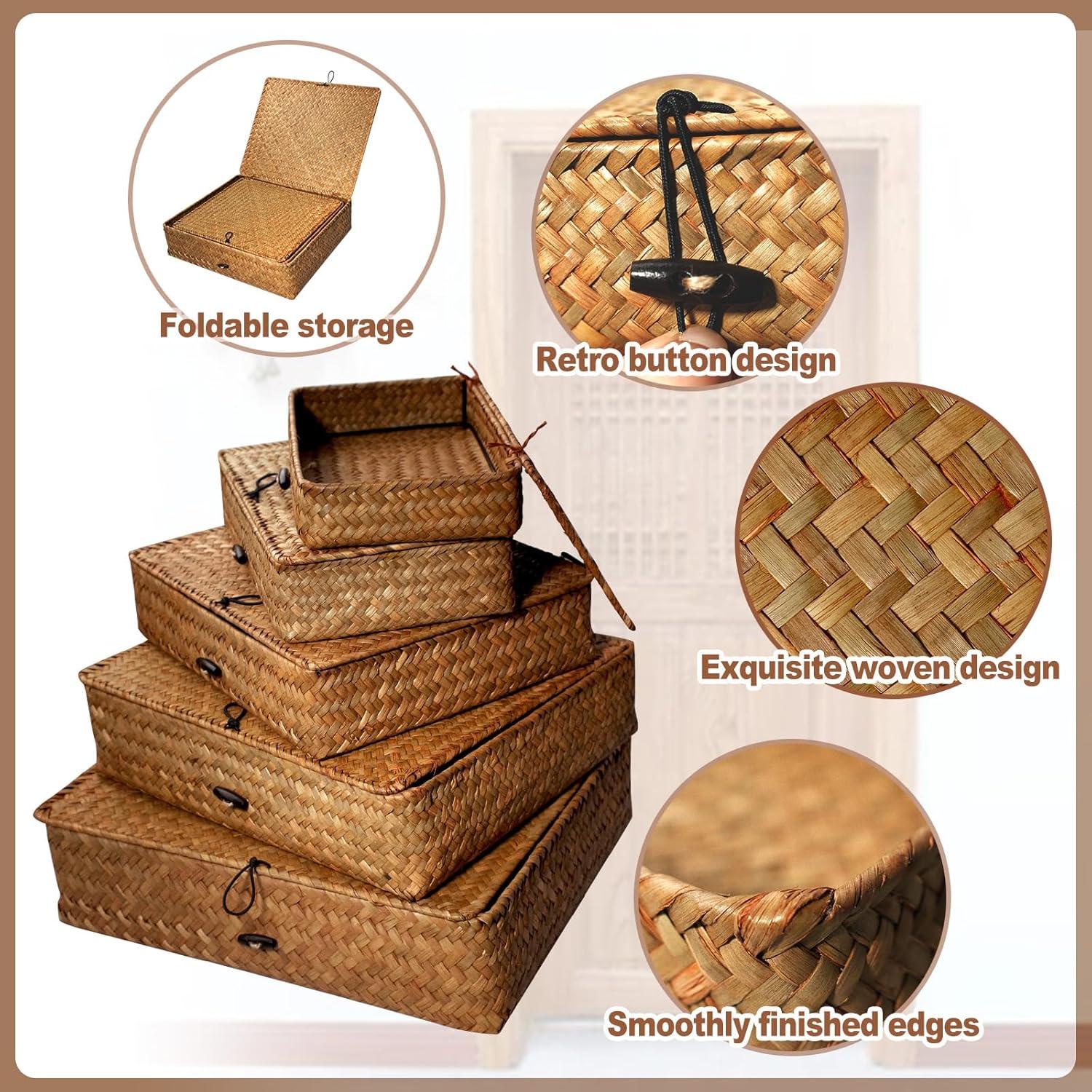 Juego de 5 Cestas de Almacenamiento SENONAPO con Tapa