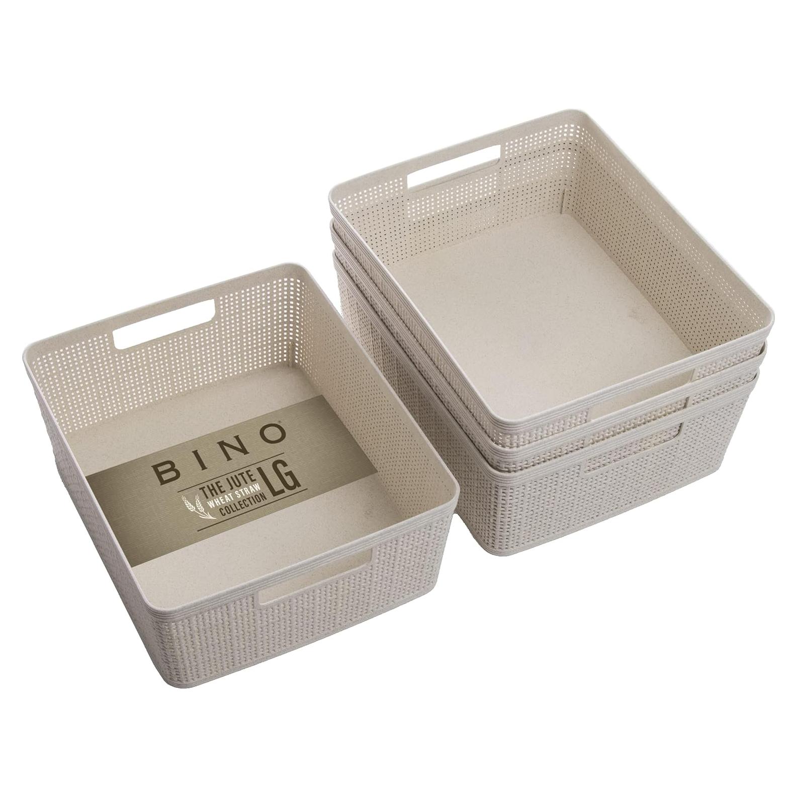 Canasta de Plástico Tejida BINO 4 Piezas Mediana Natural