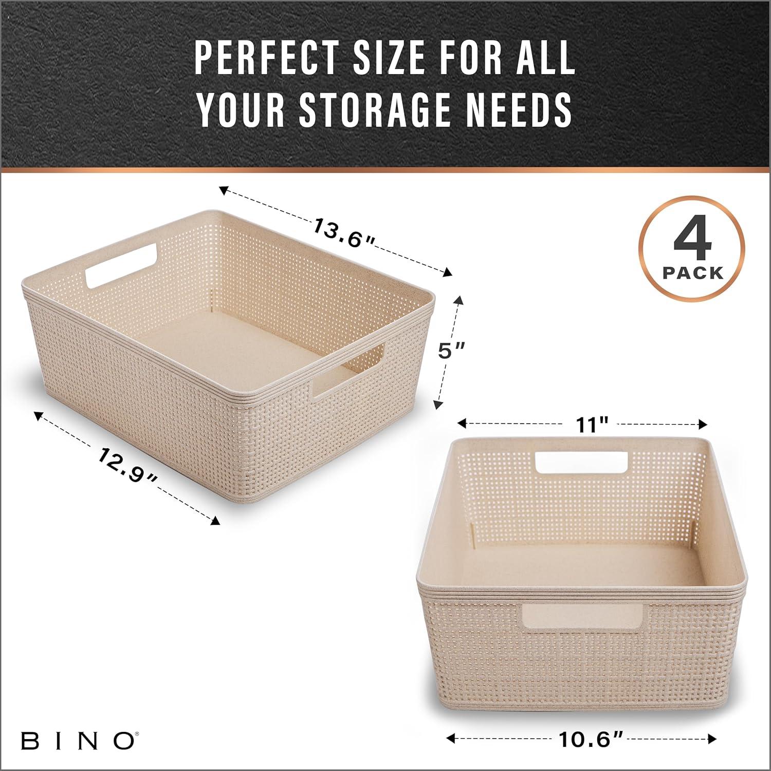 Canasta de Plástico Tejida BINO 4 Piezas Mediana Natural