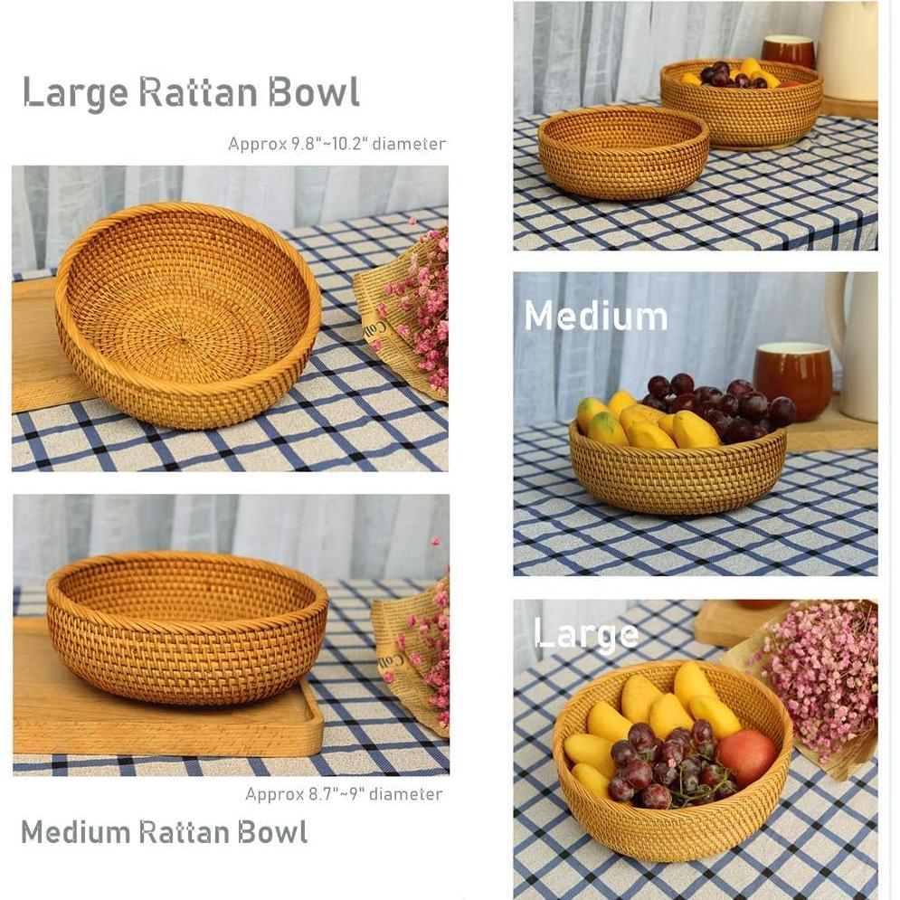 Canasta Redonda de Ratan Amololo 24.9 cm para Frutas y Alimentos