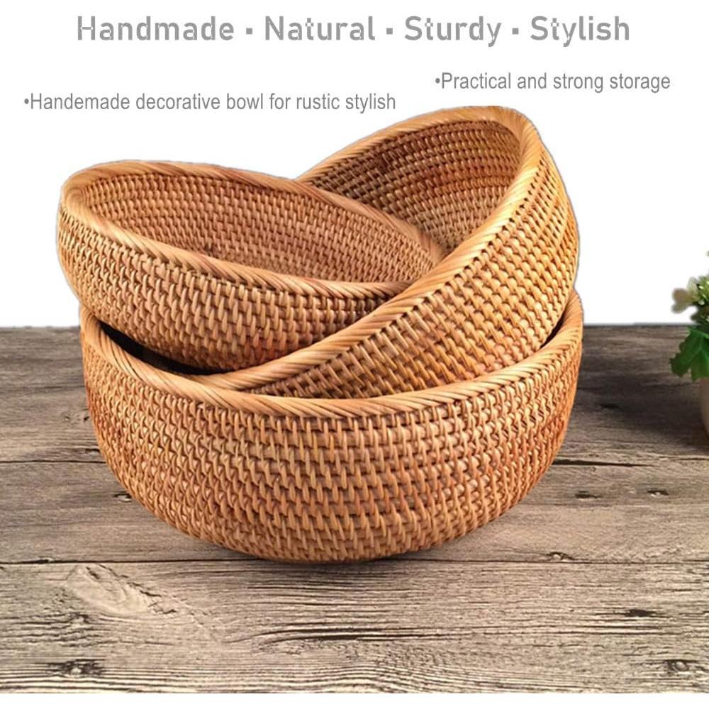 Canasta Redonda de Ratan Amololo 24.9 cm para Frutas y Alimentos