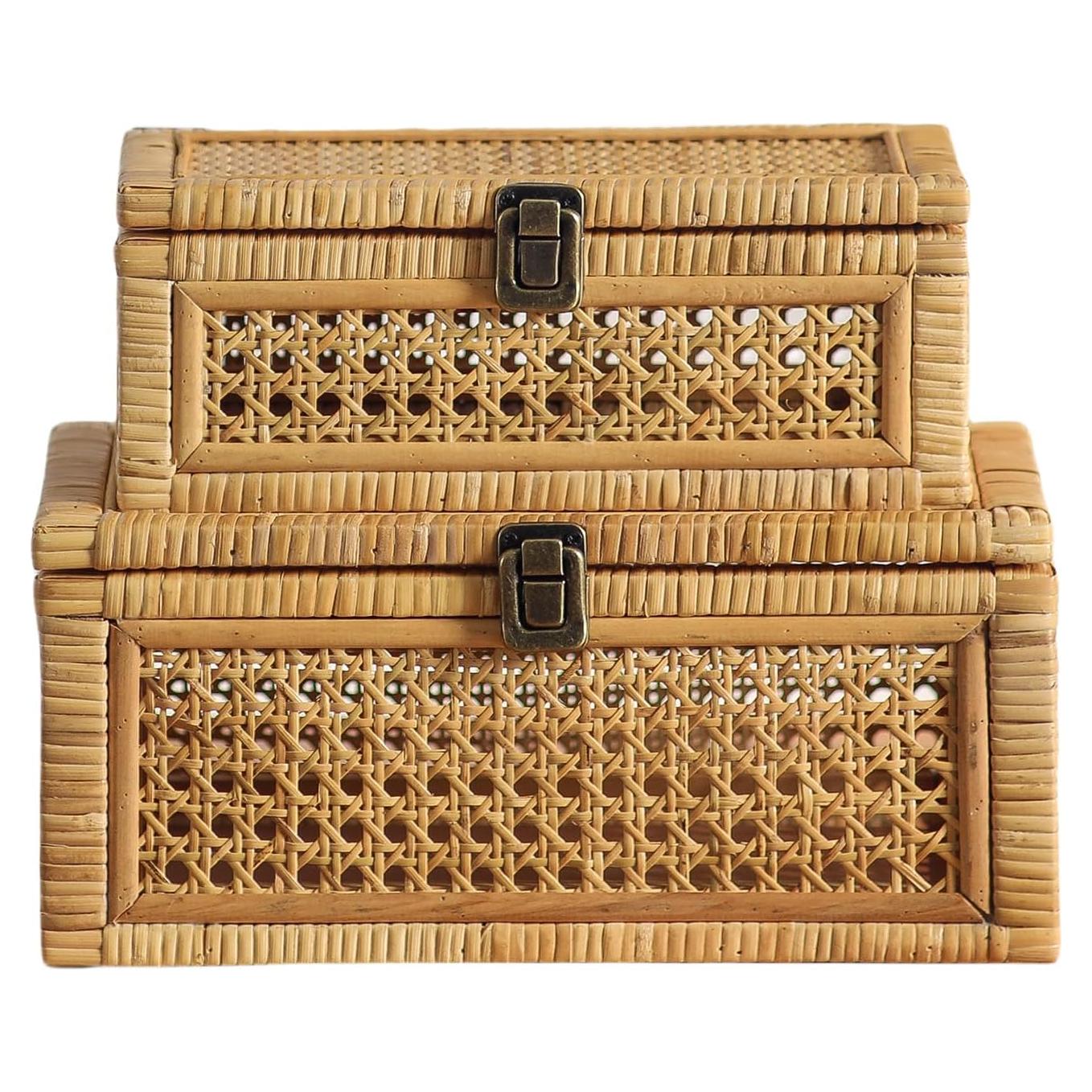 Juego de 2 Cajas Decorativas de Ratán HuiDao Rectangulares