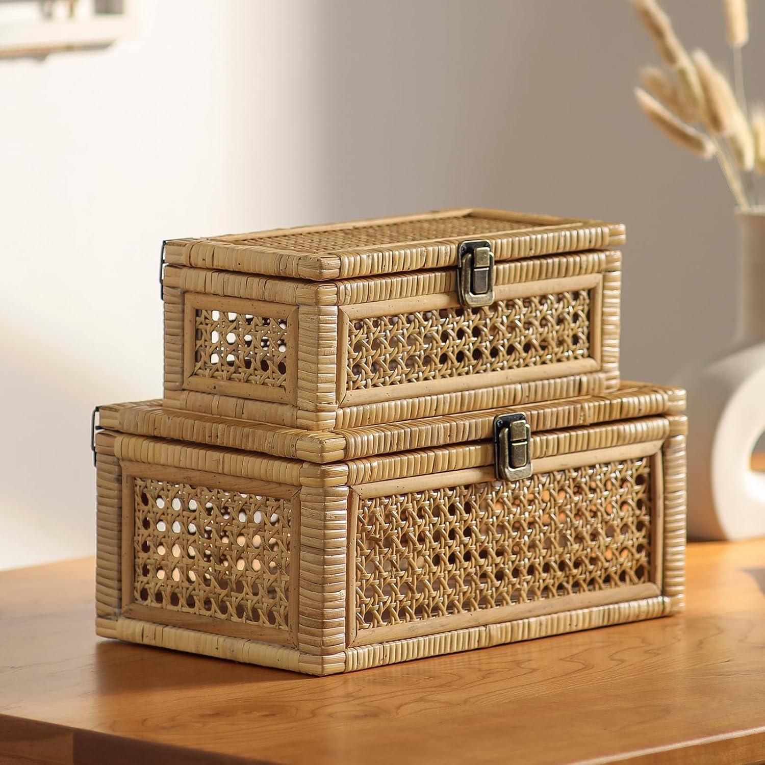 Juego de 2 Cajas Decorativas de Ratán HuiDao Rectangulares