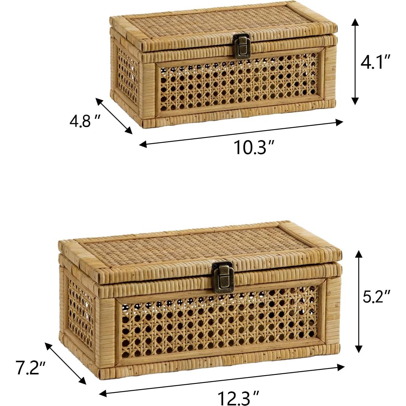 Juego de 2 Cajas Decorativas de Ratán HuiDao Rectangulares