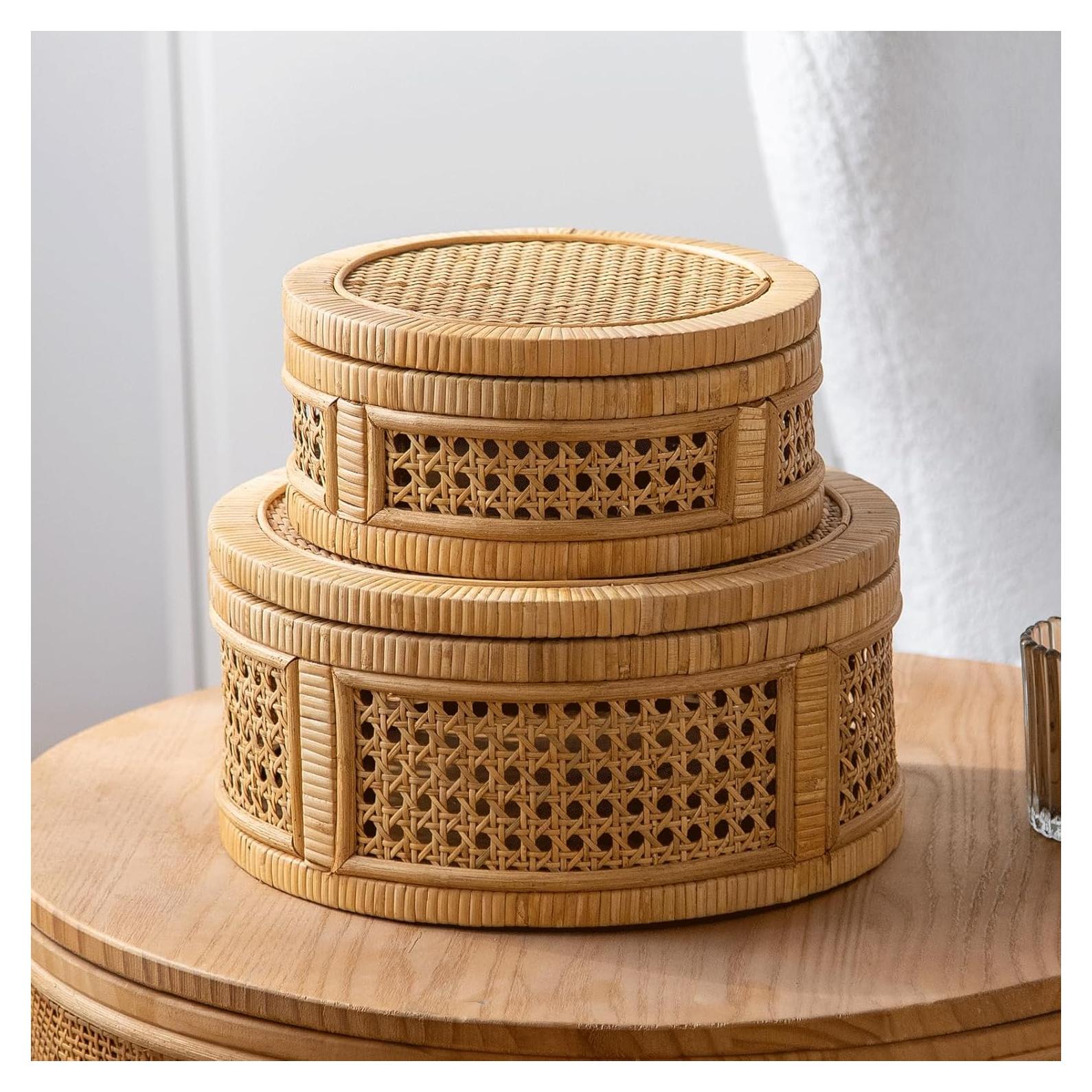 Juego de 2 Cajas Decorativas Boho HuiDao de Ratán