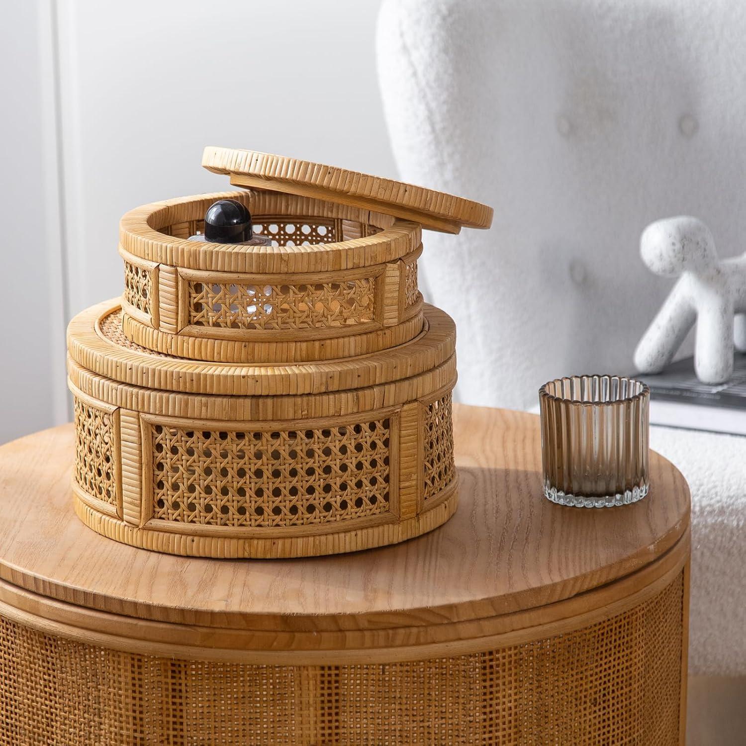 Juego de 2 Cajas Decorativas Boho HuiDao de Ratán