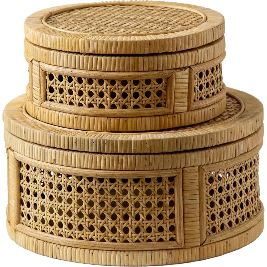 Juego de 2 Cajas Decorativas Boho HuiDao de Ratán