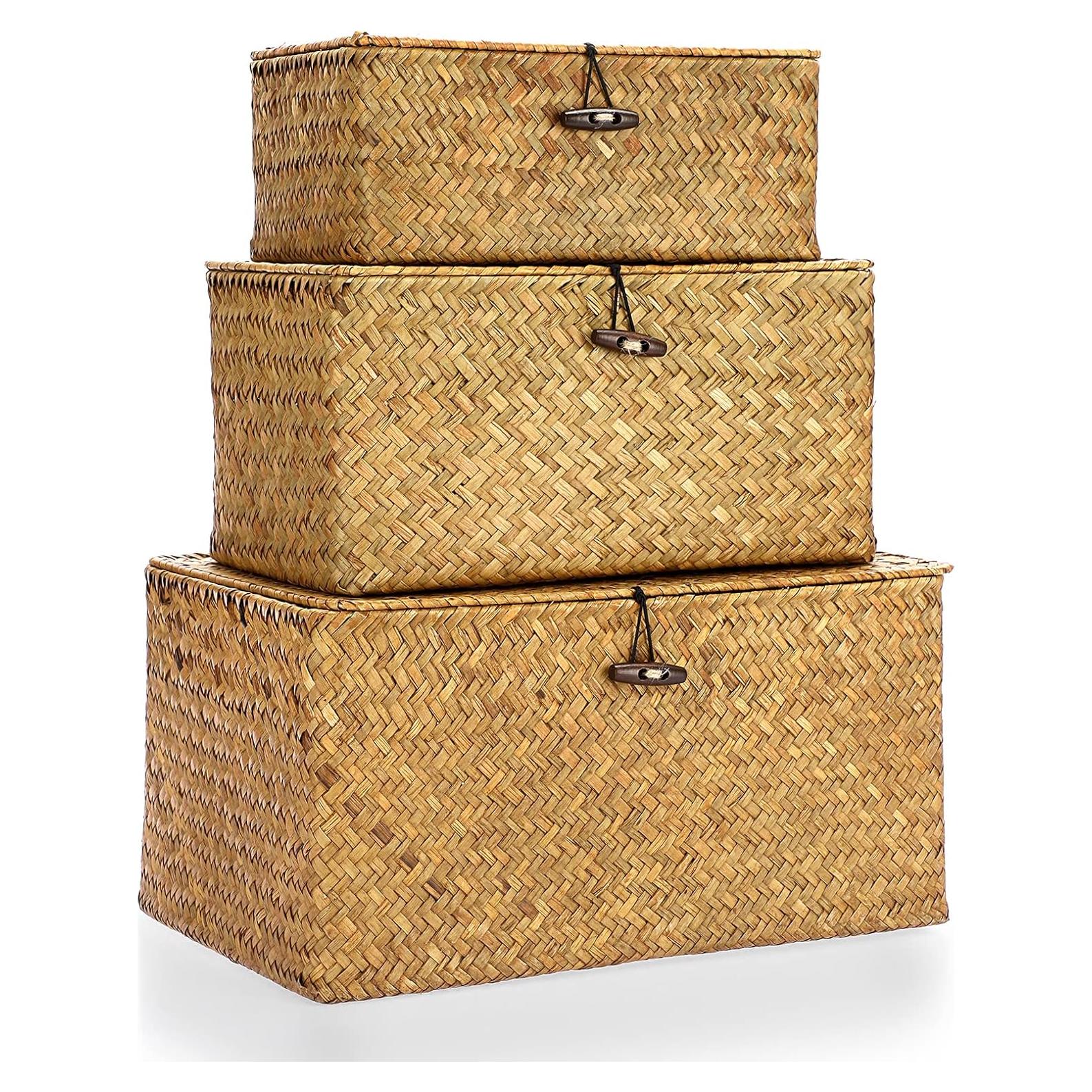 Conjunto de 3 Cestas de Almacenamiento Hipiwe - Mimbre Natural