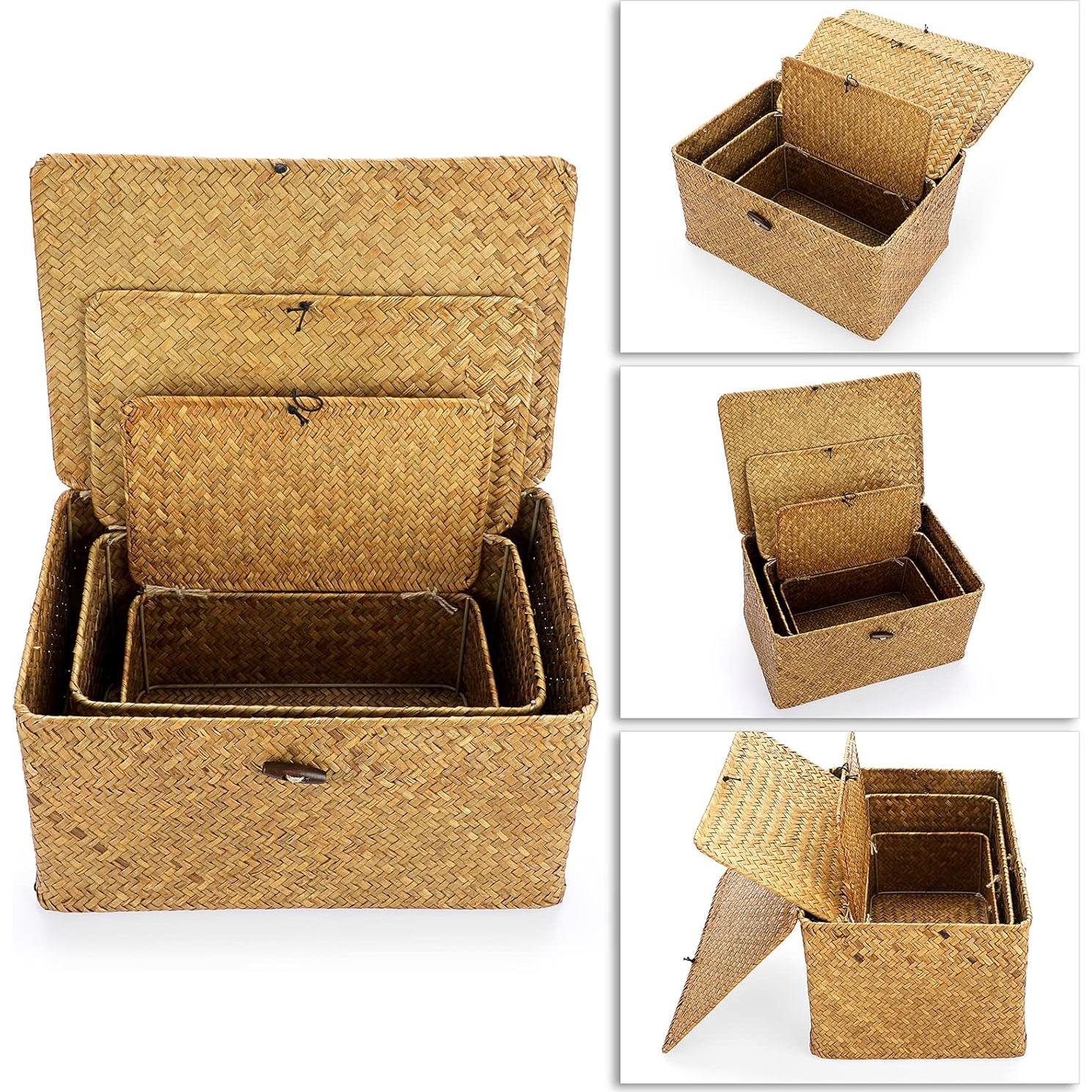 Conjunto de 3 Cestas de Almacenamiento Hipiwe - Mimbre Natural