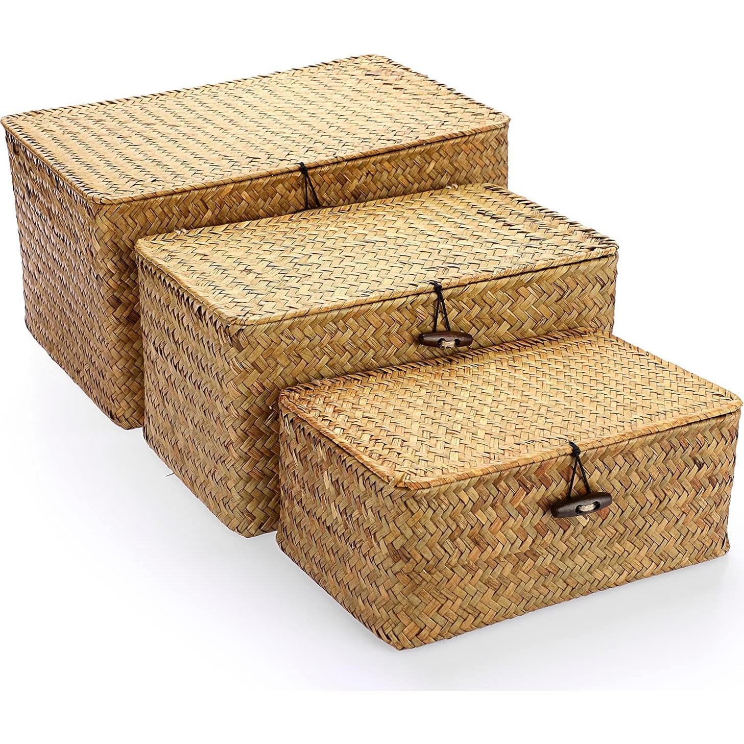 Conjunto de 3 Cestas de Almacenamiento Hipiwe - Mimbre Natural