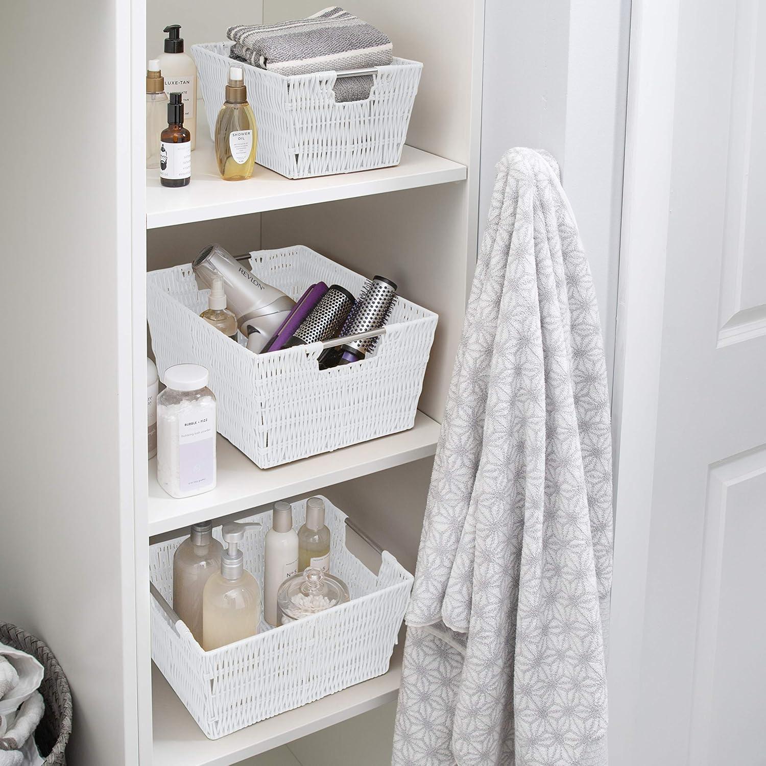 Conjunto de 3 Cestas de Ratan Simplify | Almacenamiento Blanco