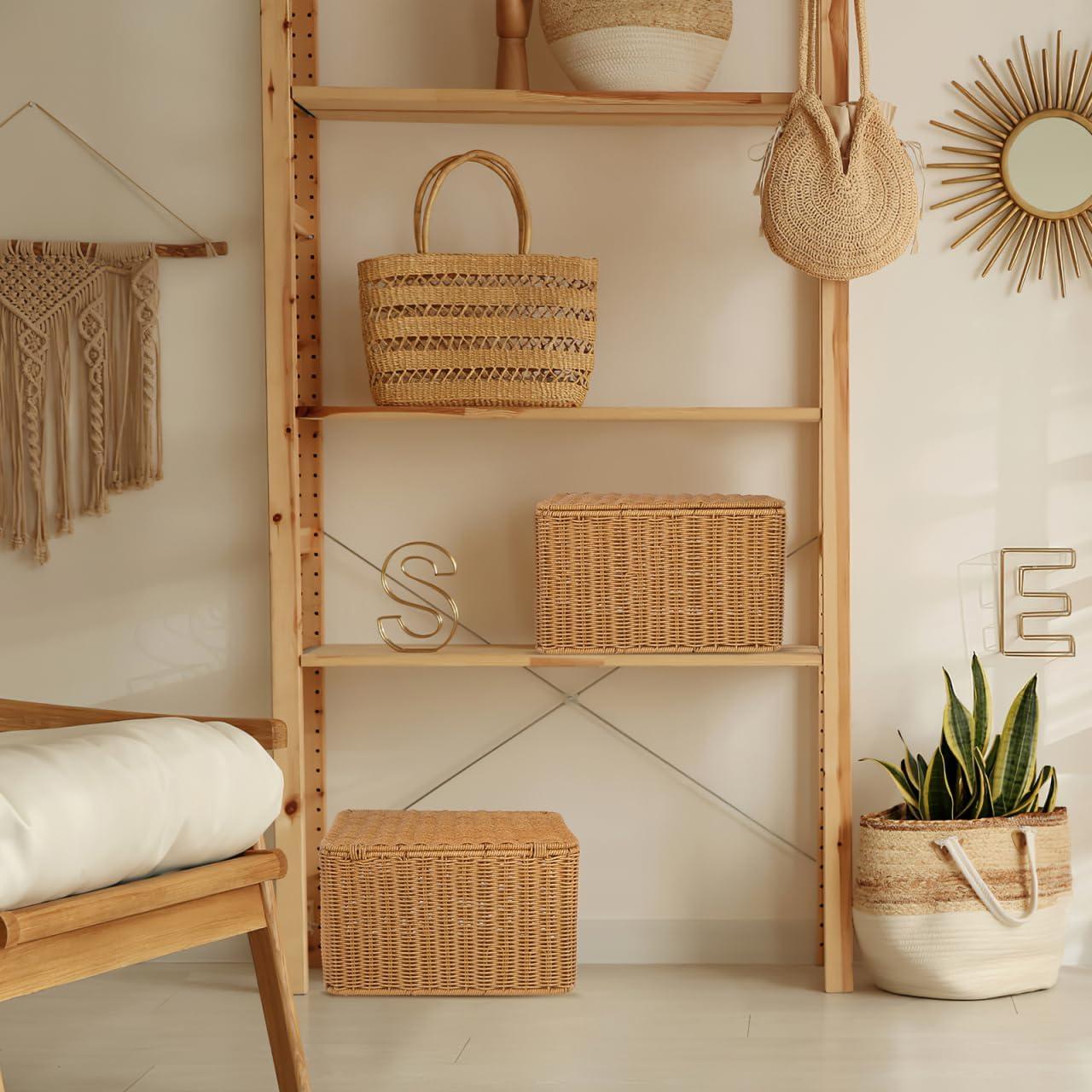 Cesta de Almacenamiento Tejida Alipis con Tapa 32x23x20cm