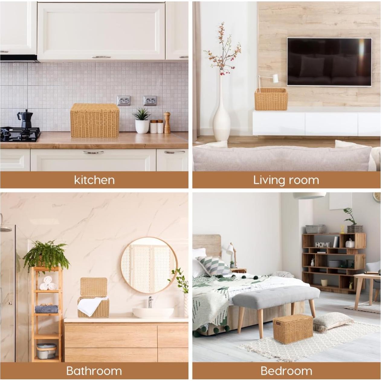 Cesta de Almacenamiento Tejida Alipis con Tapa 32x23x20cm