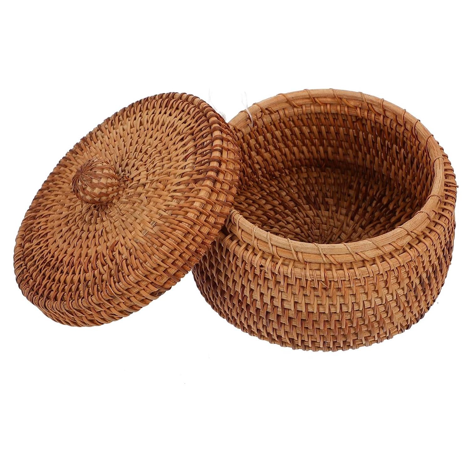 Caja de Almacenamiento Redonda ULTNICE de Ratán con Tapa 14.2cm