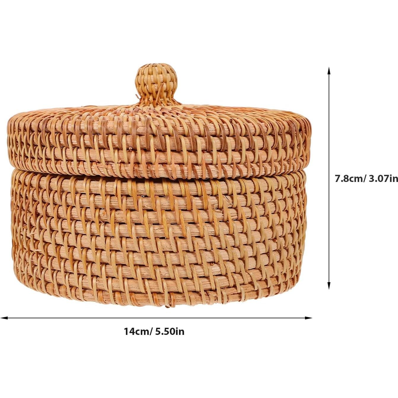 Caja de Almacenamiento Redonda ULTNICE de Ratán con Tapa 14.2cm