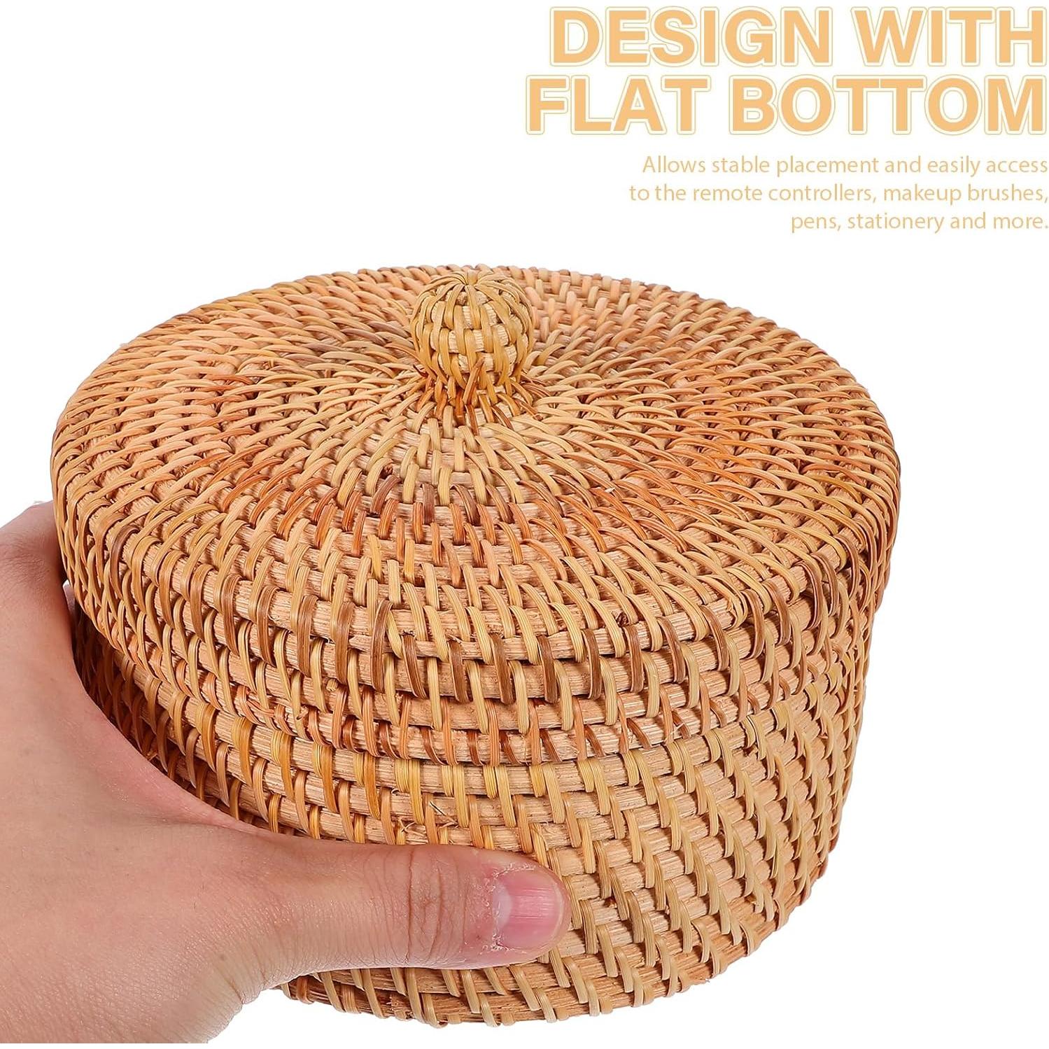 Caja de Almacenamiento Redonda ULTNICE de Ratán con Tapa 14.2cm