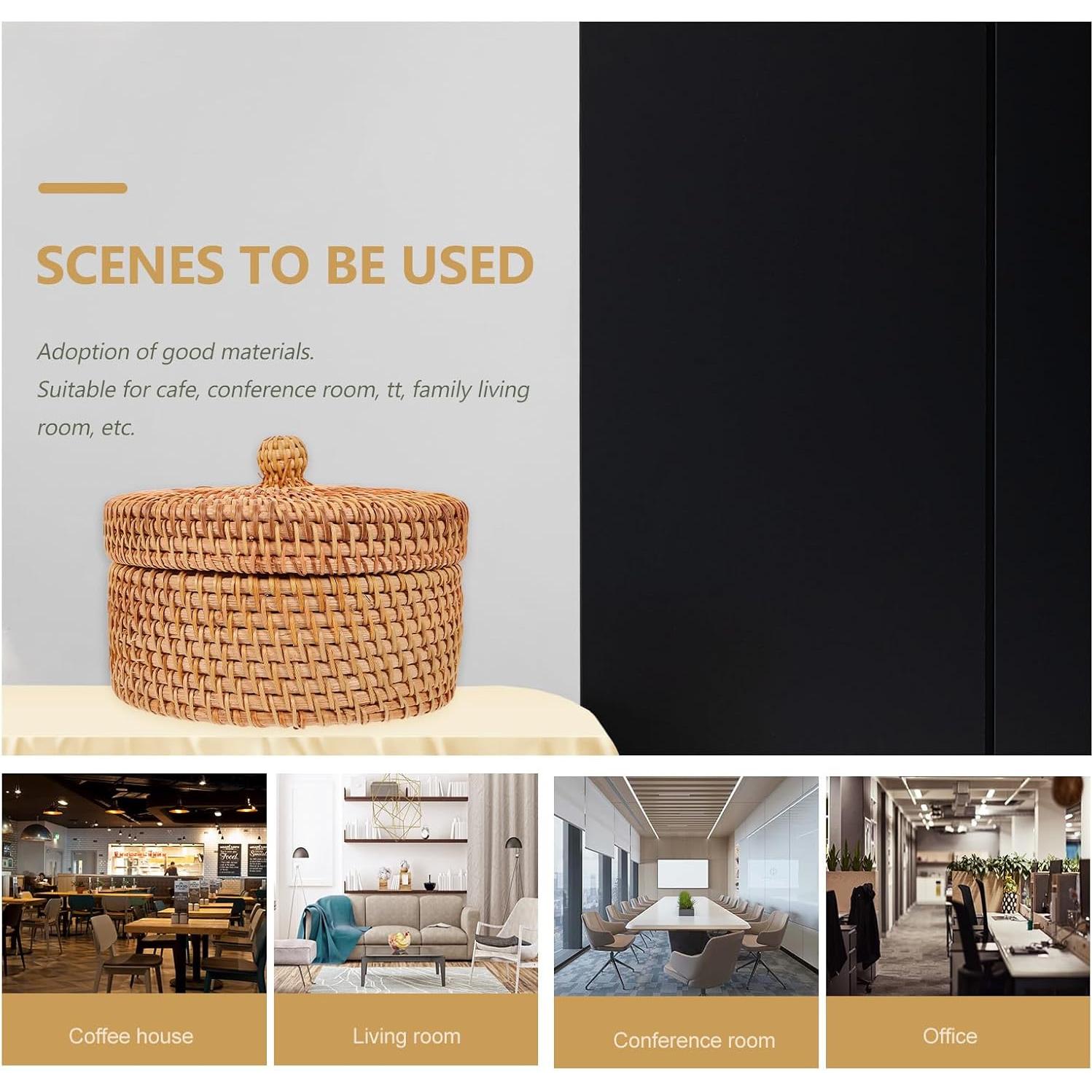 Caja de Almacenamiento Redonda ULTNICE de Ratán con Tapa 14.2cm