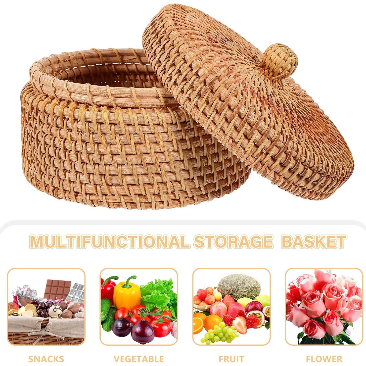 Caja de Almacenamiento Redonda ULTNICE de Ratán con Tapa 14.2cm