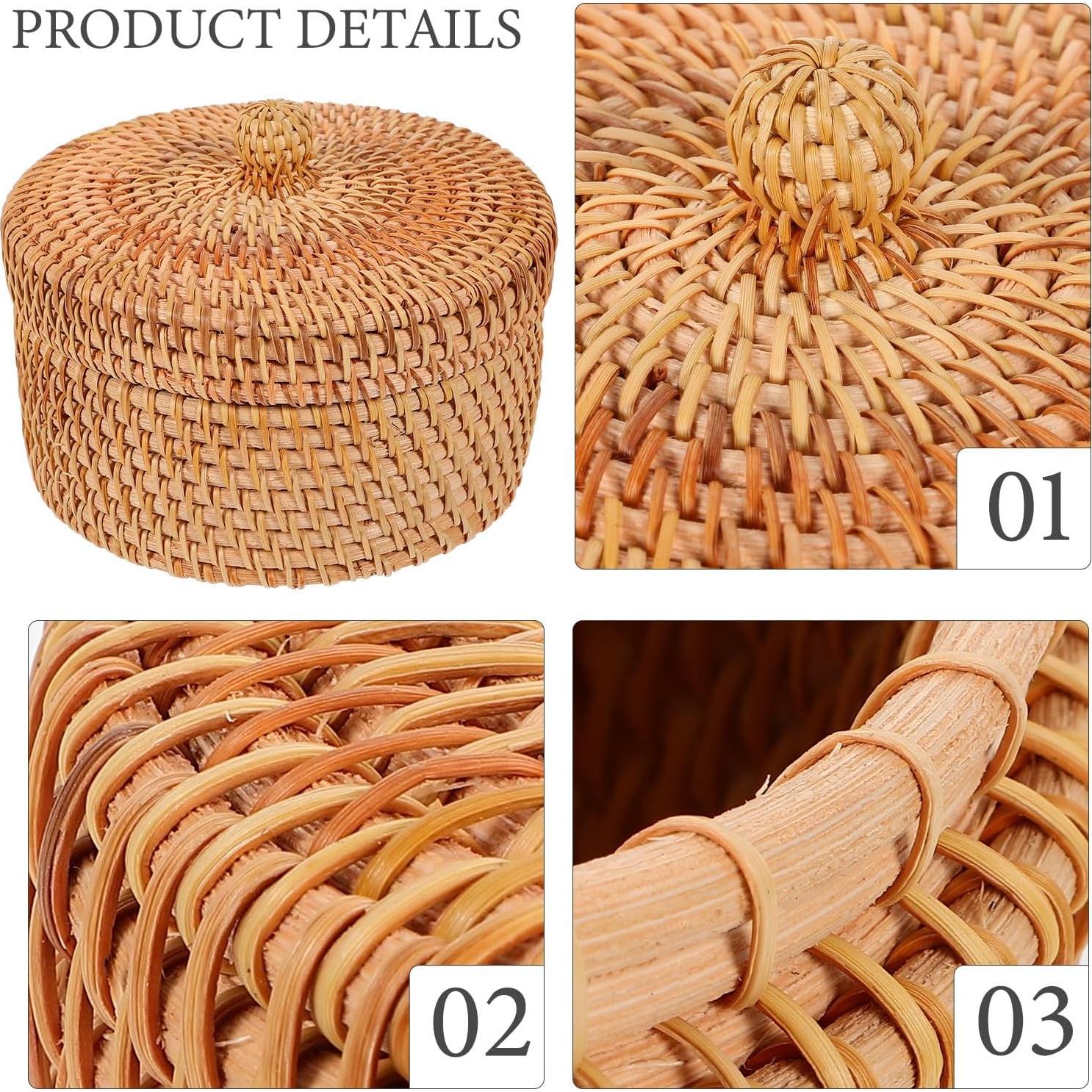 Caja de Almacenamiento Redonda ULTNICE de Ratán con Tapa 14.2cm