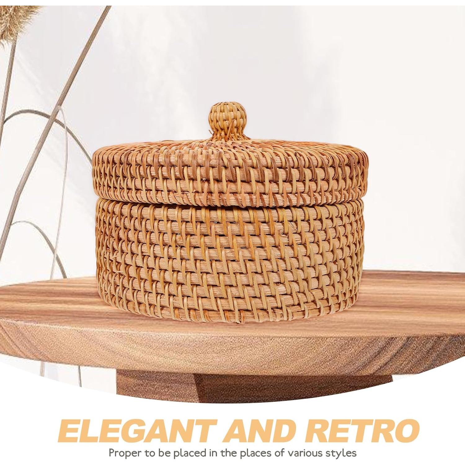 Caja de Almacenamiento Redonda ULTNICE de Ratán con Tapa 14.2cm