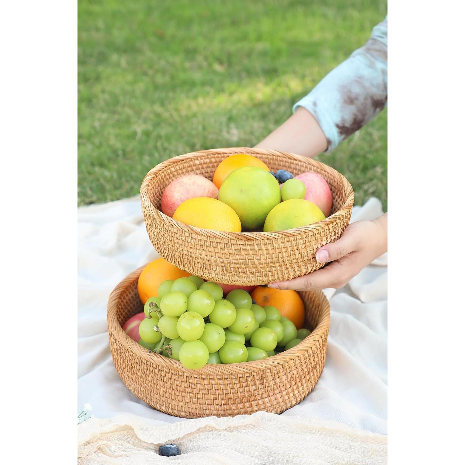 Cestas de Pan de Ratan HITOMEN Juego de 3 Redondas 26.2cm