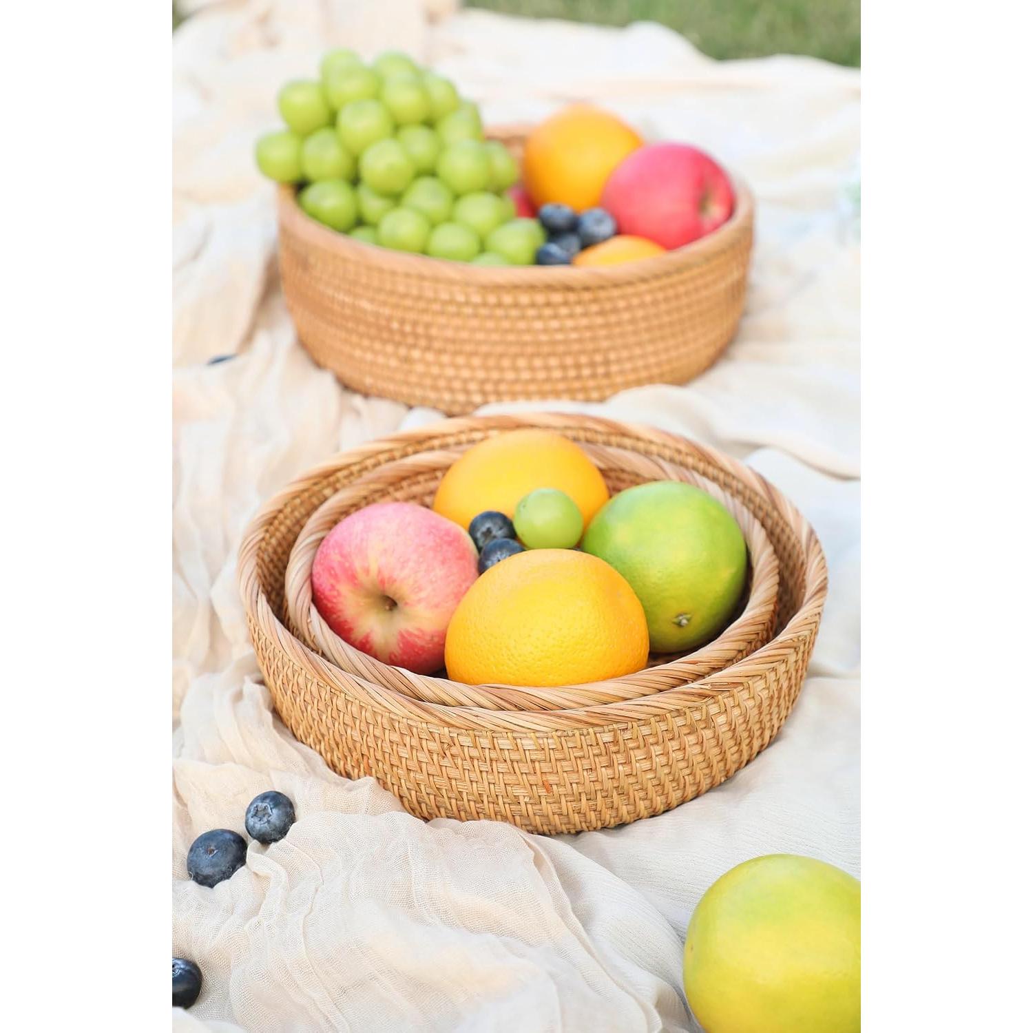 Cestas de Pan de Ratan HITOMEN Juego de 3 Redondas 26.2cm