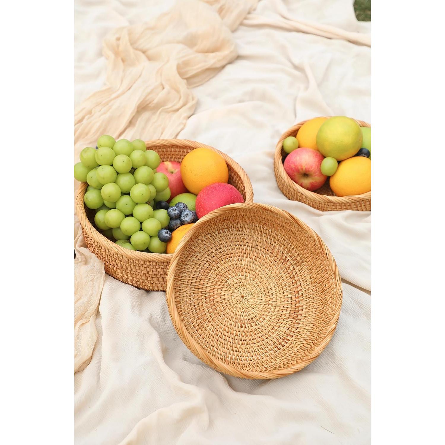 Cestas de Pan de Ratan HITOMEN Juego de 3 Redondas 26.2cm