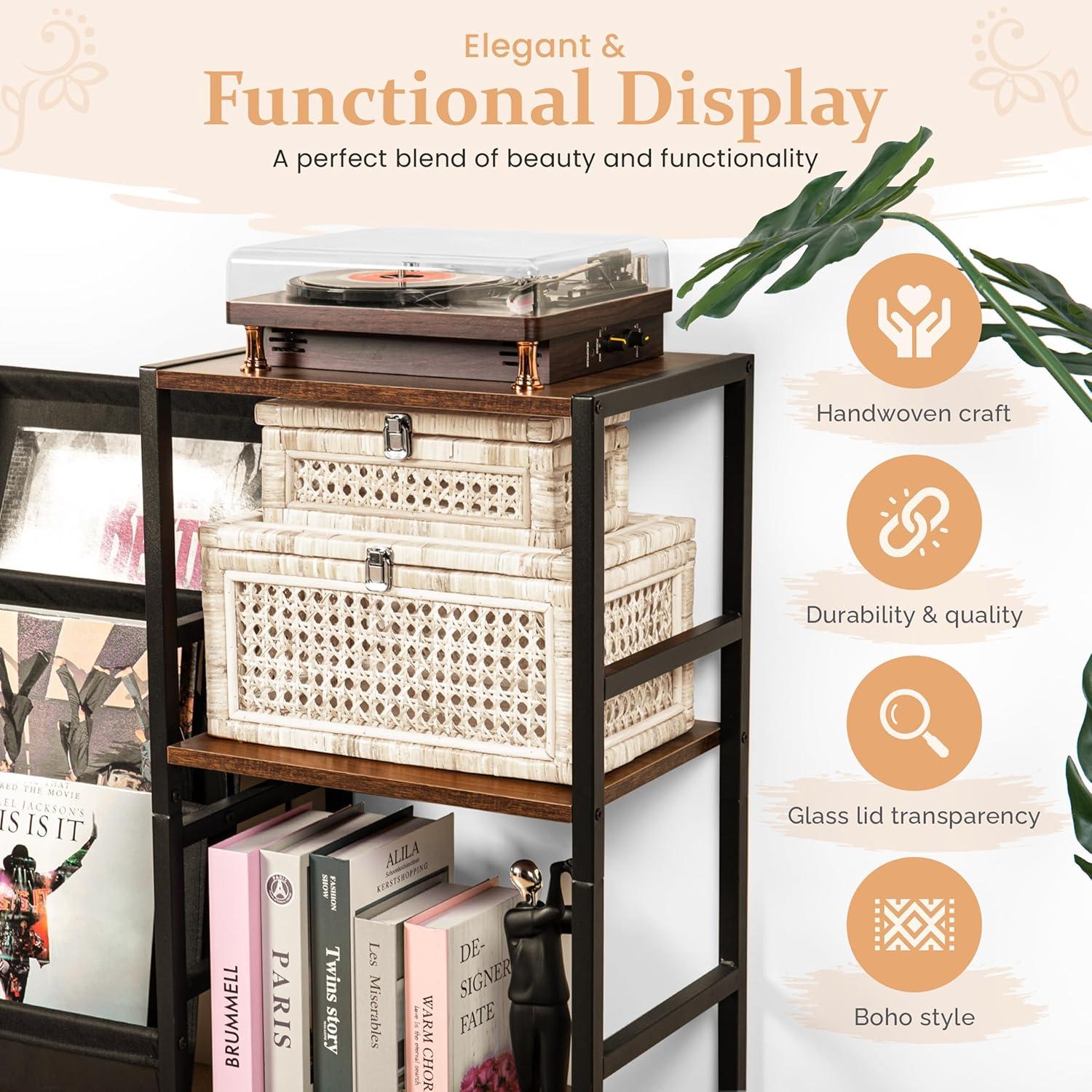 Juego de 2 Cajas Decorativas de Ratán AEDGS con Tapa de Vidrio