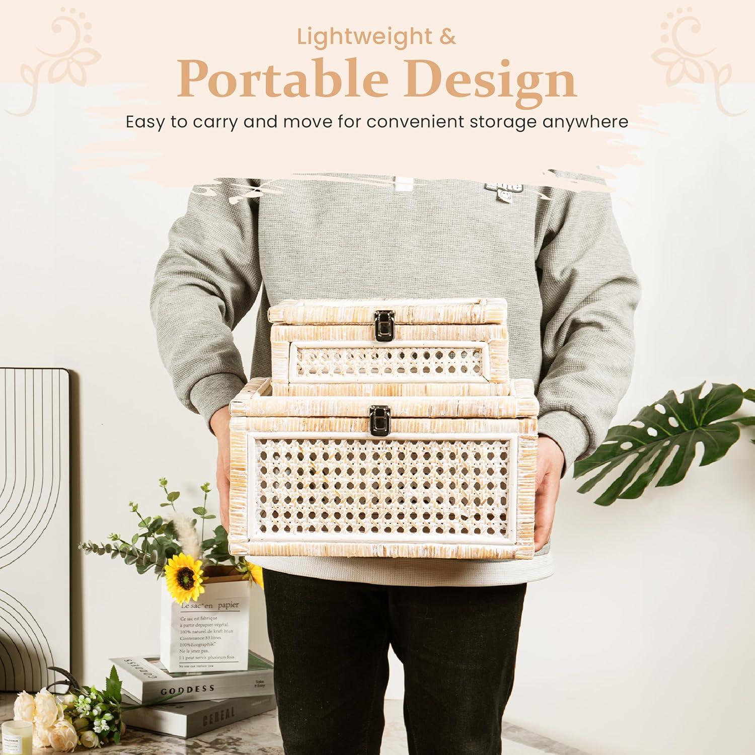 Juego de 2 Cajas Decorativas de Ratán AEDGS con Tapa de Vidrio