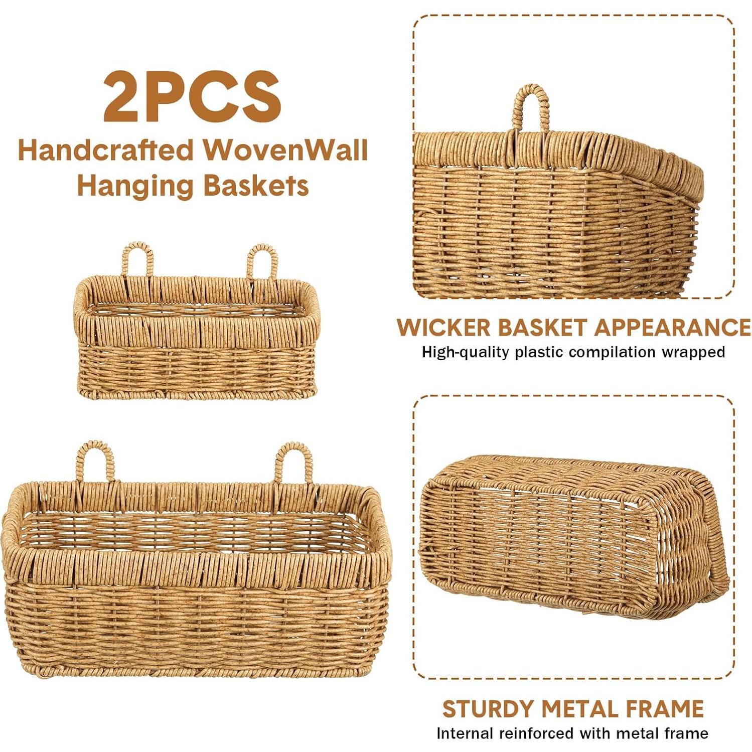 Cestas Colgantes Tioncy 2 Pcs Tejidas Plástico Imitación Ratan