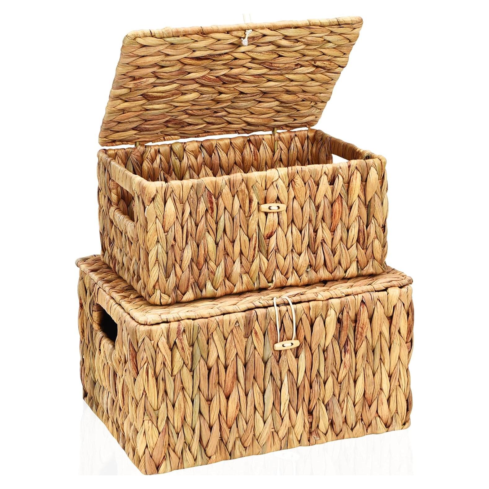 Cesta de Almacenamiento de Mimbre FairyHaus 2Pack con Tapa