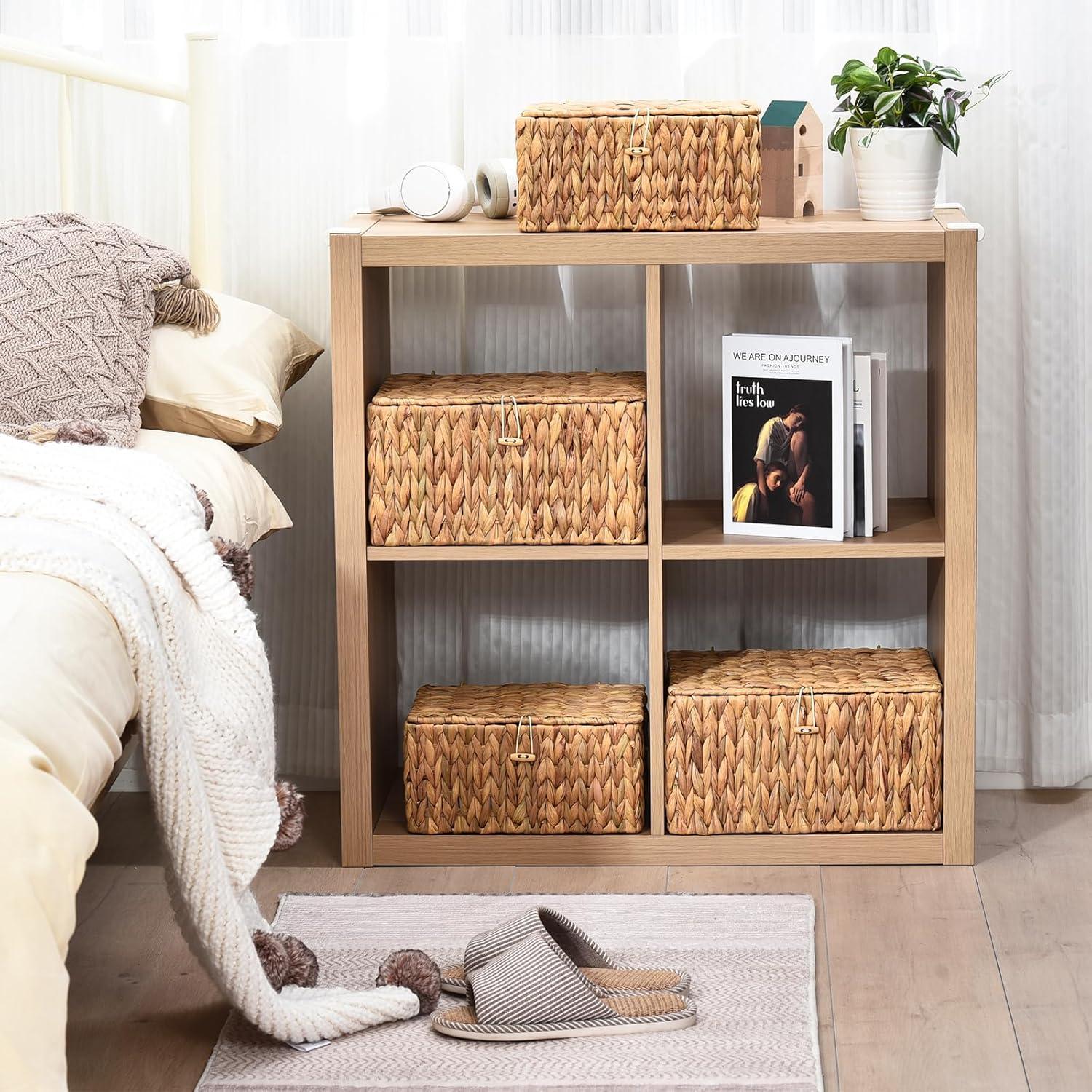 Cesta de Almacenamiento de Mimbre FairyHaus 2Pack con Tapa