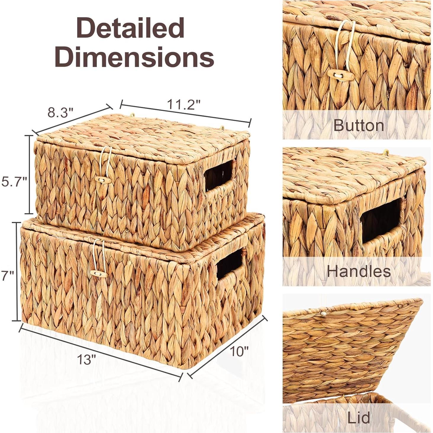 Cesta de Almacenamiento de Mimbre FairyHaus 2Pack con Tapa