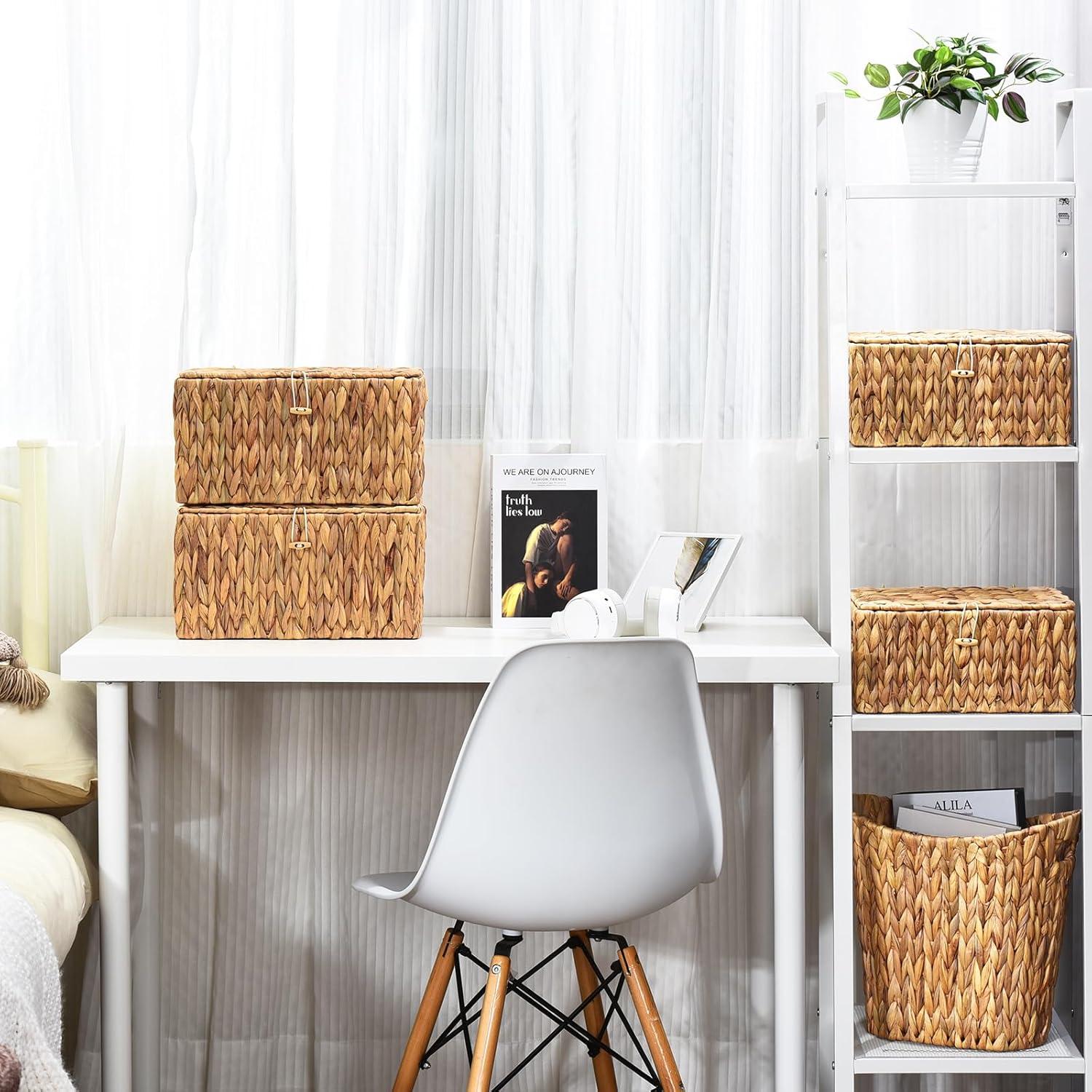 Cesta de Almacenamiento de Mimbre FairyHaus 2Pack con Tapa