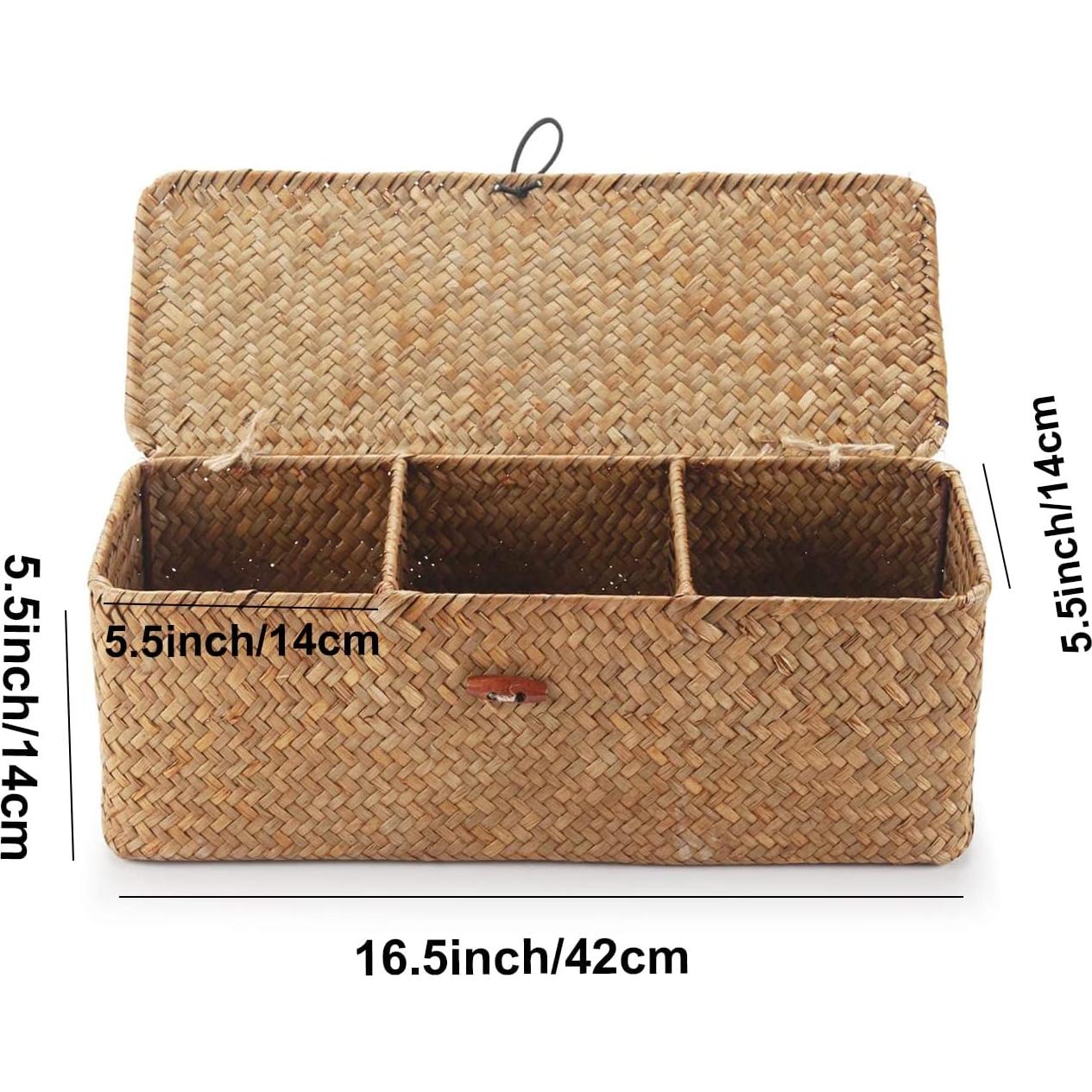 Cesta de Almacenamiento DECRAFTS de Hierba Marina con Tapa 42x14x14cm