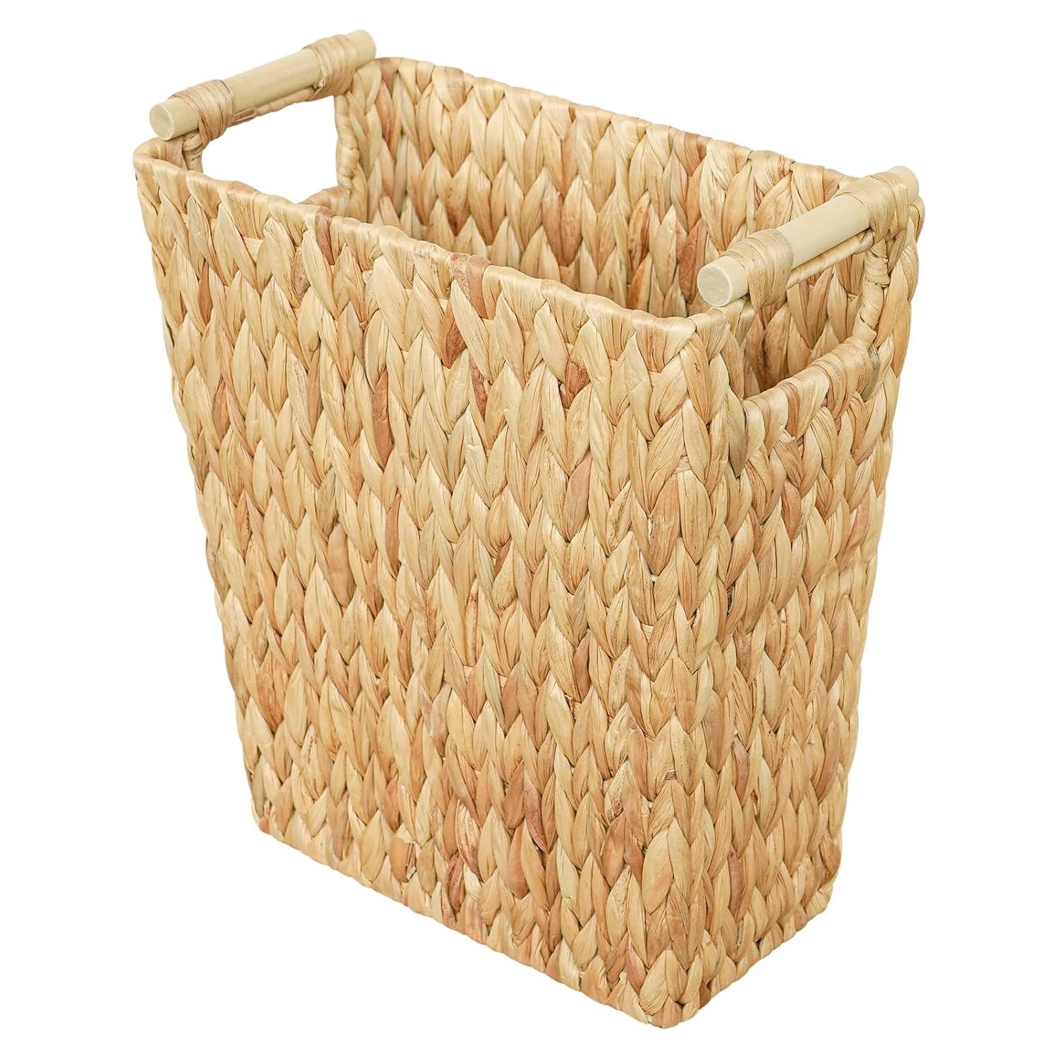 Cesta de Basura de Mimbre Coeusy 22L con Mango de Madera