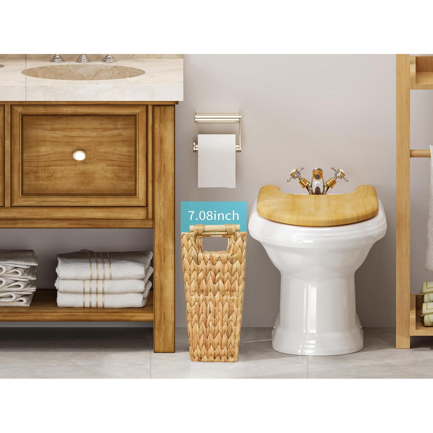 Cesta de Basura de Mimbre Coeusy 22L con Mango de Madera