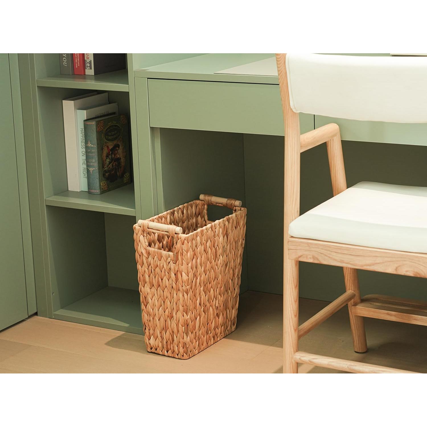 Cesta de Basura de Mimbre Coeusy 22L con Mango de Madera