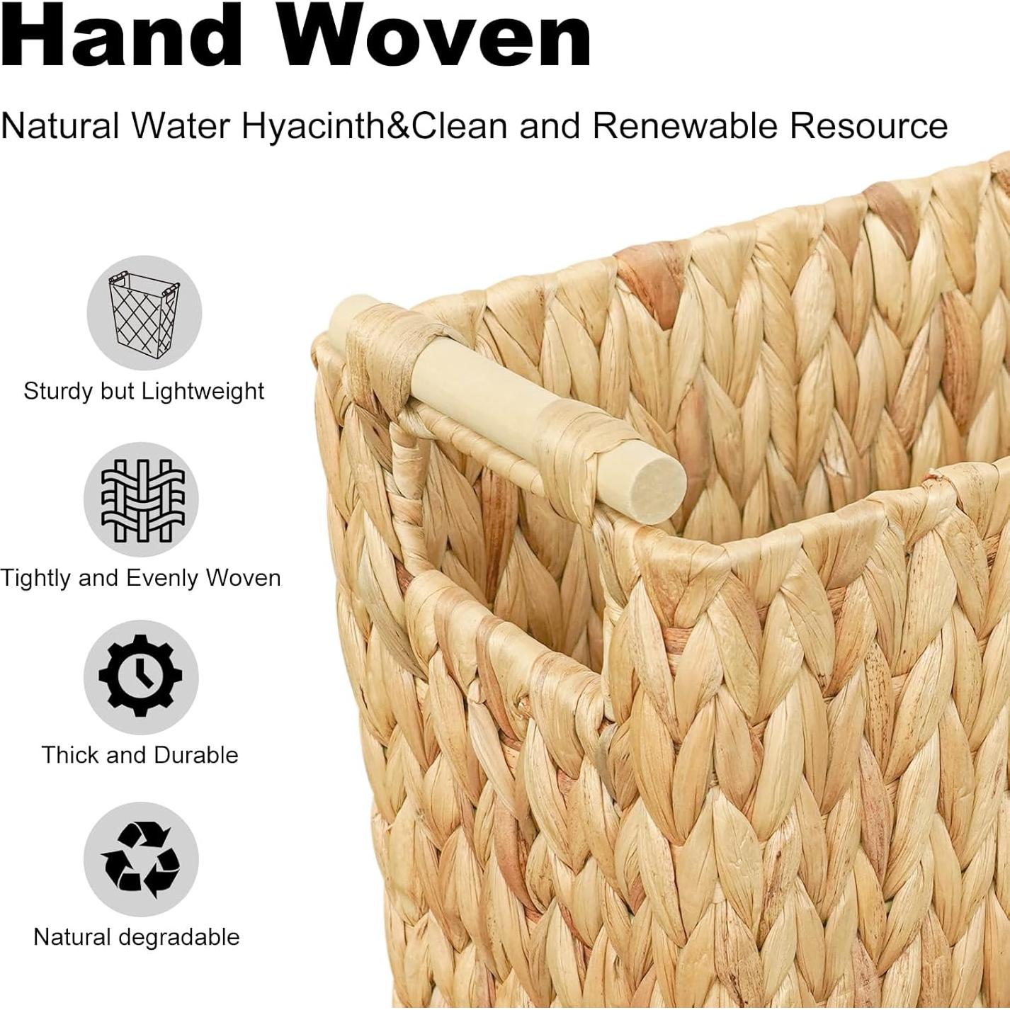 Cesta de Basura de Mimbre Coeusy 22L con Mango de Madera