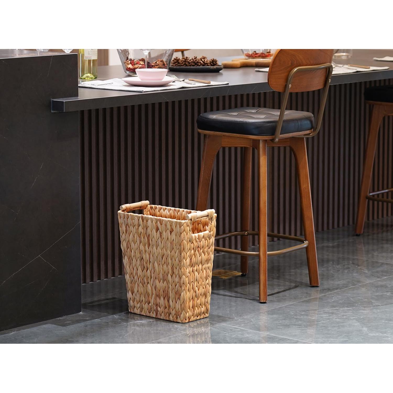 Cesta de Basura de Mimbre Coeusy 22L con Mango de Madera