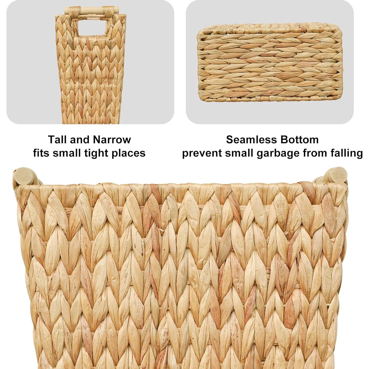 Cesta de Basura de Mimbre Coeusy 22L con Mango de Madera