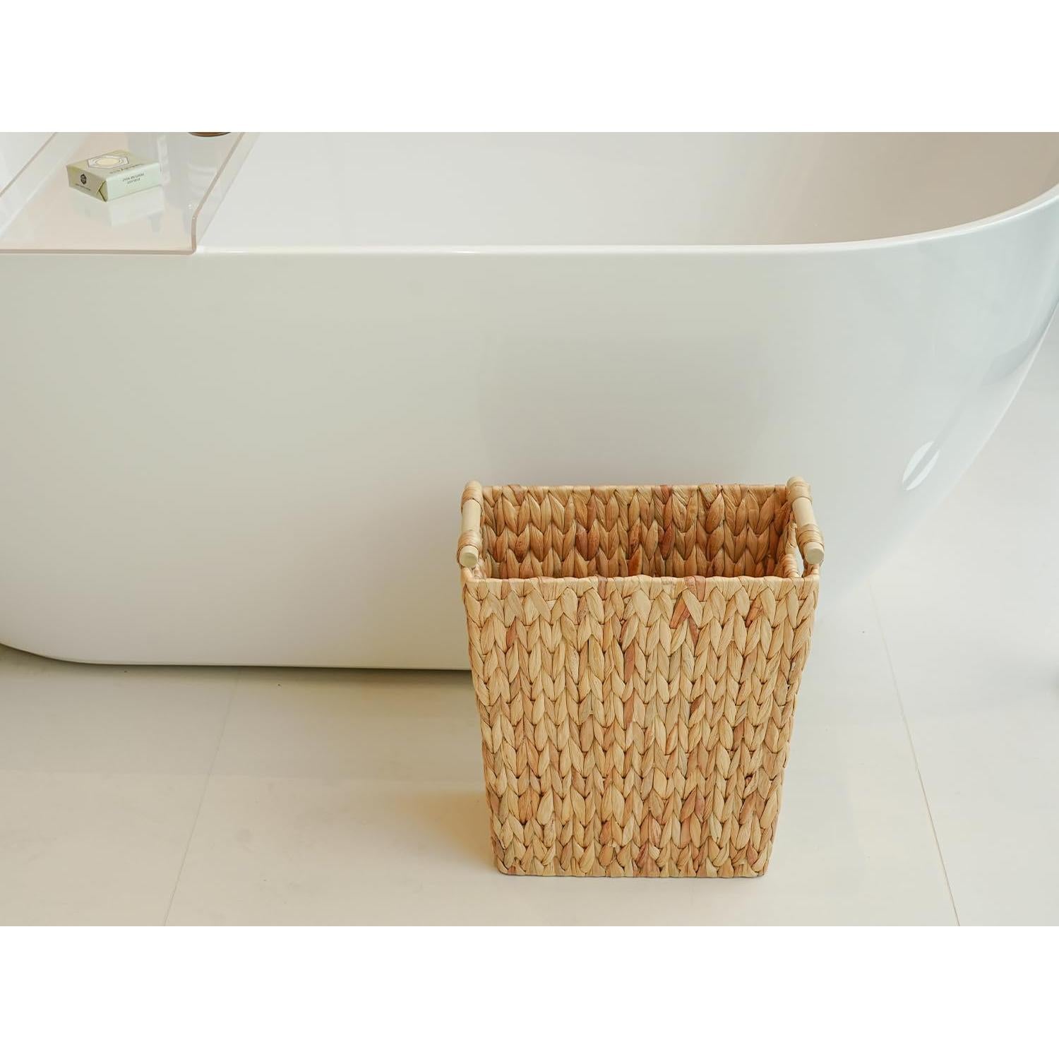 Cesta de Basura de Mimbre Coeusy 22L con Mango de Madera